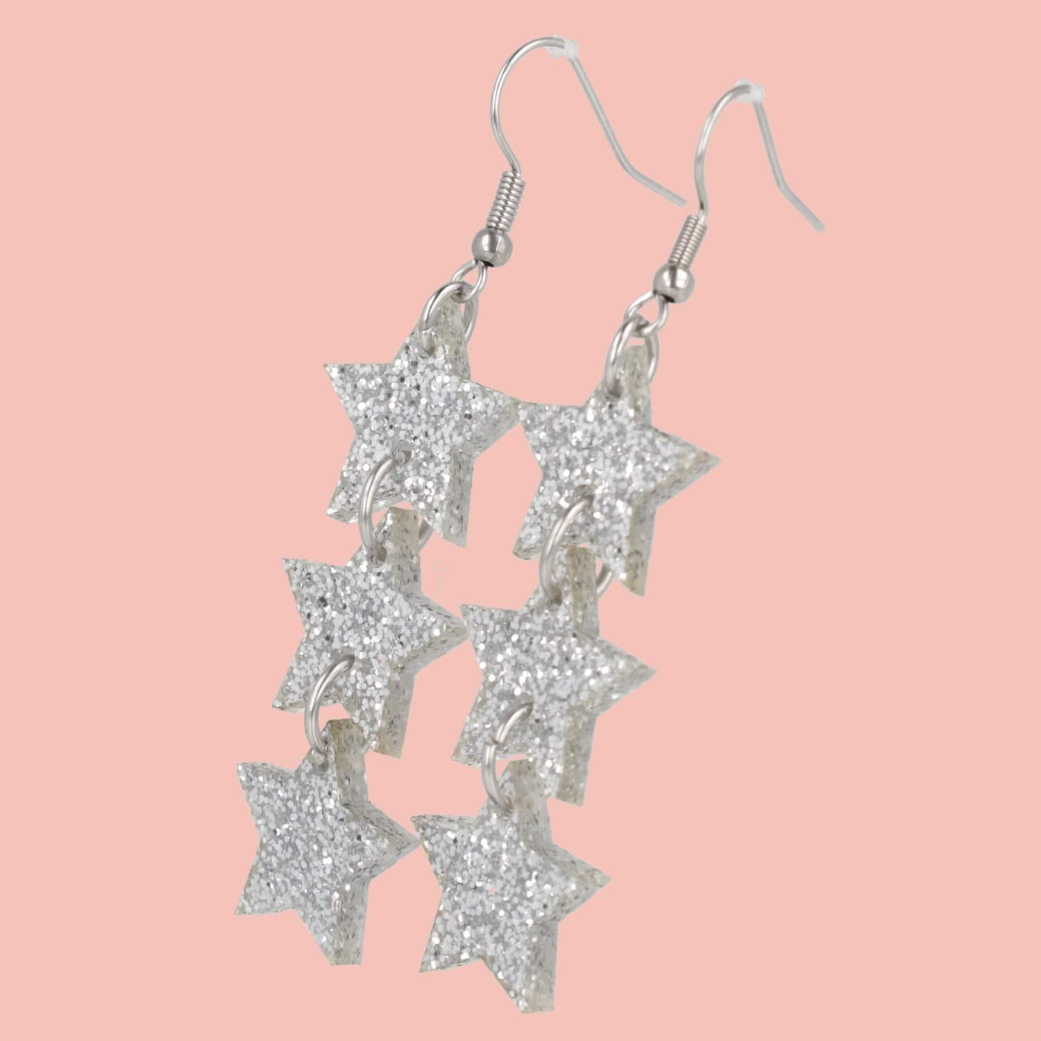Silver Glitter Star Trio Earrings - Image 3