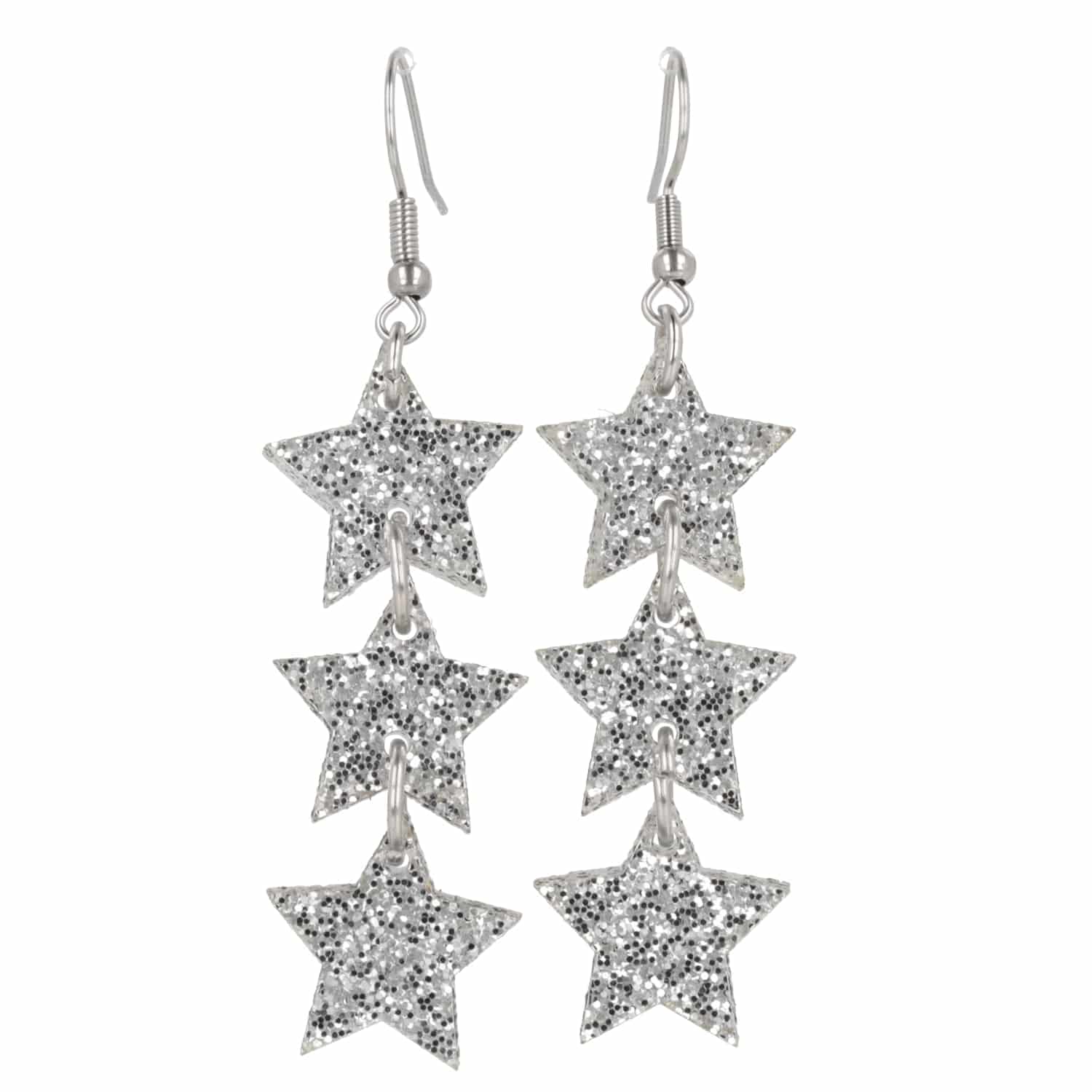 Silver Glitter Star Trio Earrings - Image 4