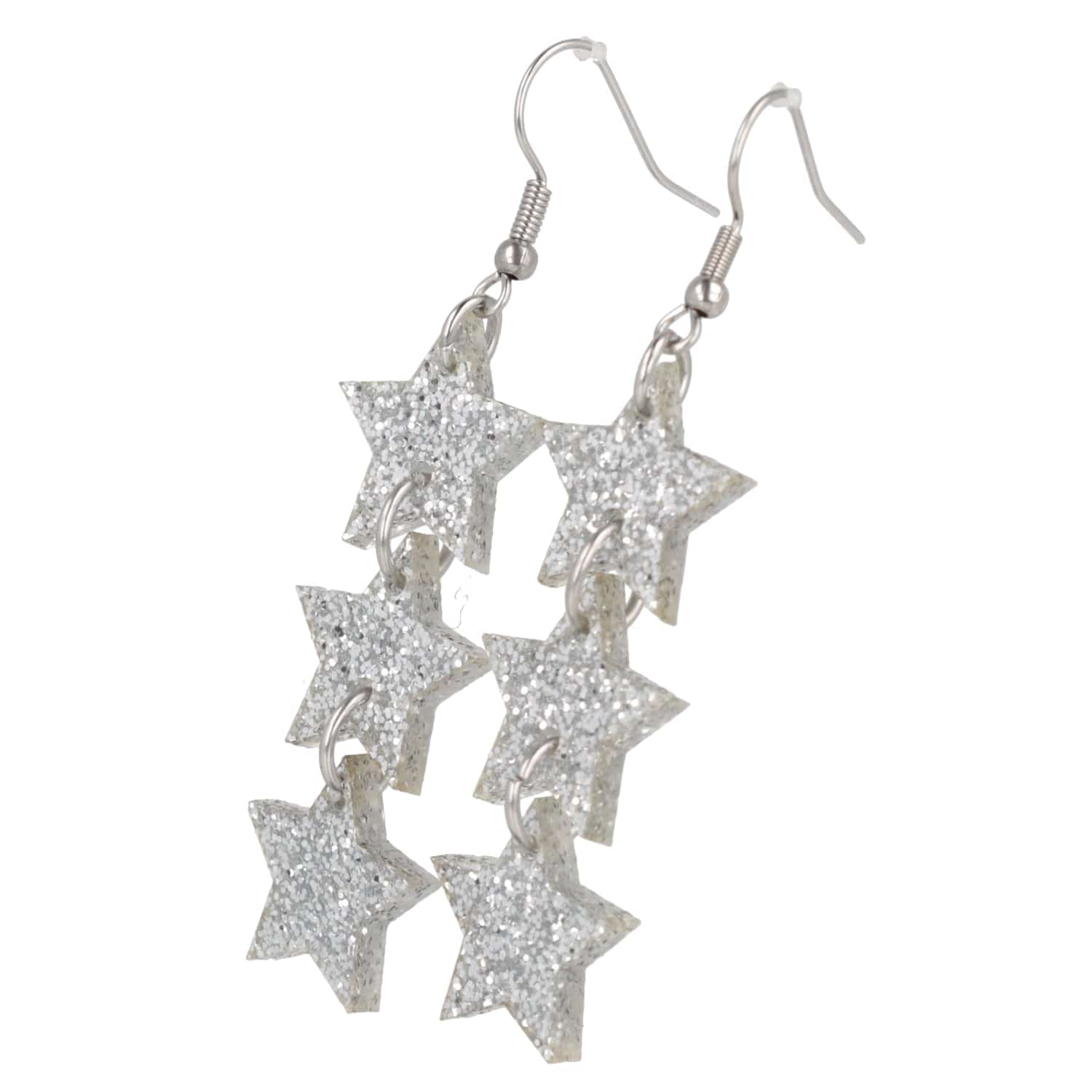 Silver Glitter Star Trio Earrings - Image 5