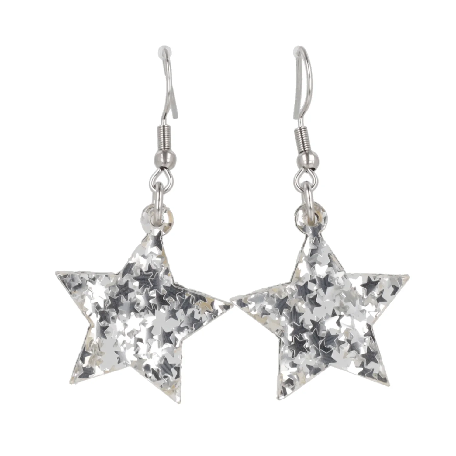 Silver Stellar Confetti Star Earrings - Image 3