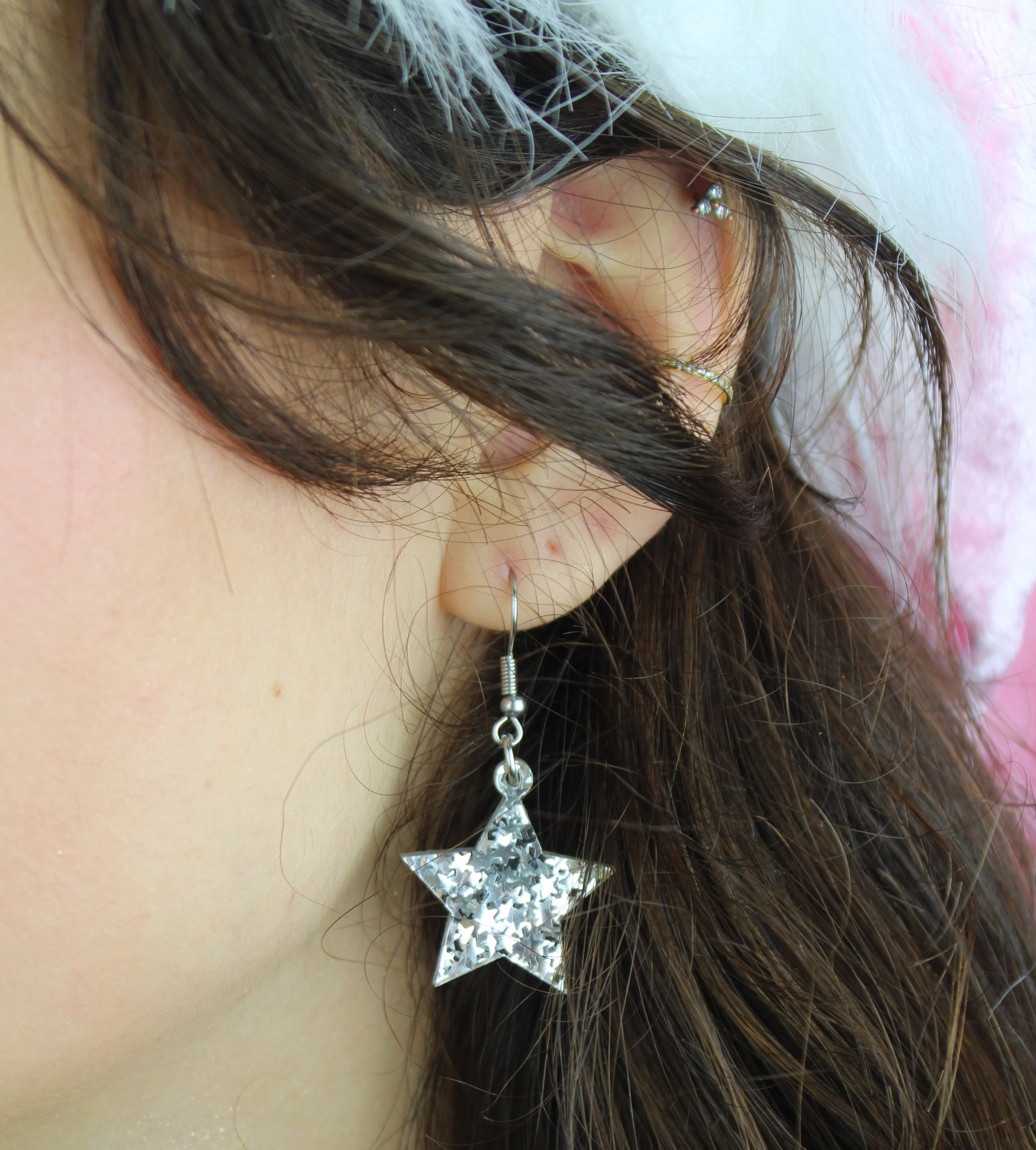 Silver Stellar Confetti Star Earrings - Image 4