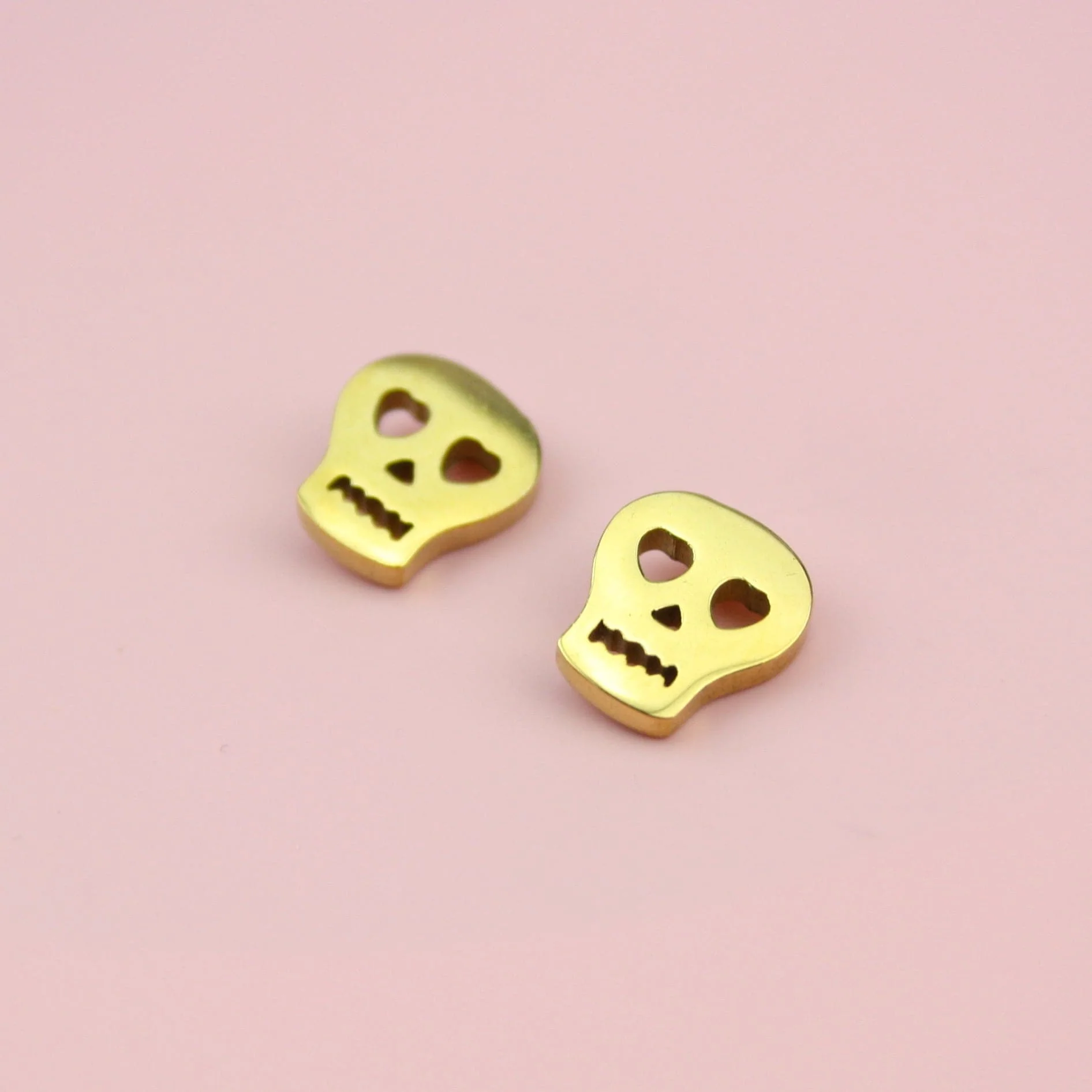 Skull Stud Earrings (Gold Plated) - Image 3