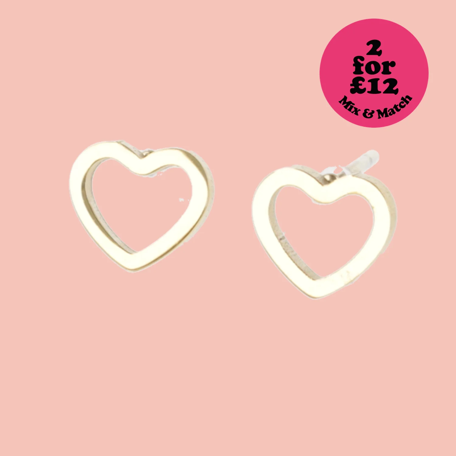 Small Cookie Cutter Heart Stud Earrings (Gold Plated)