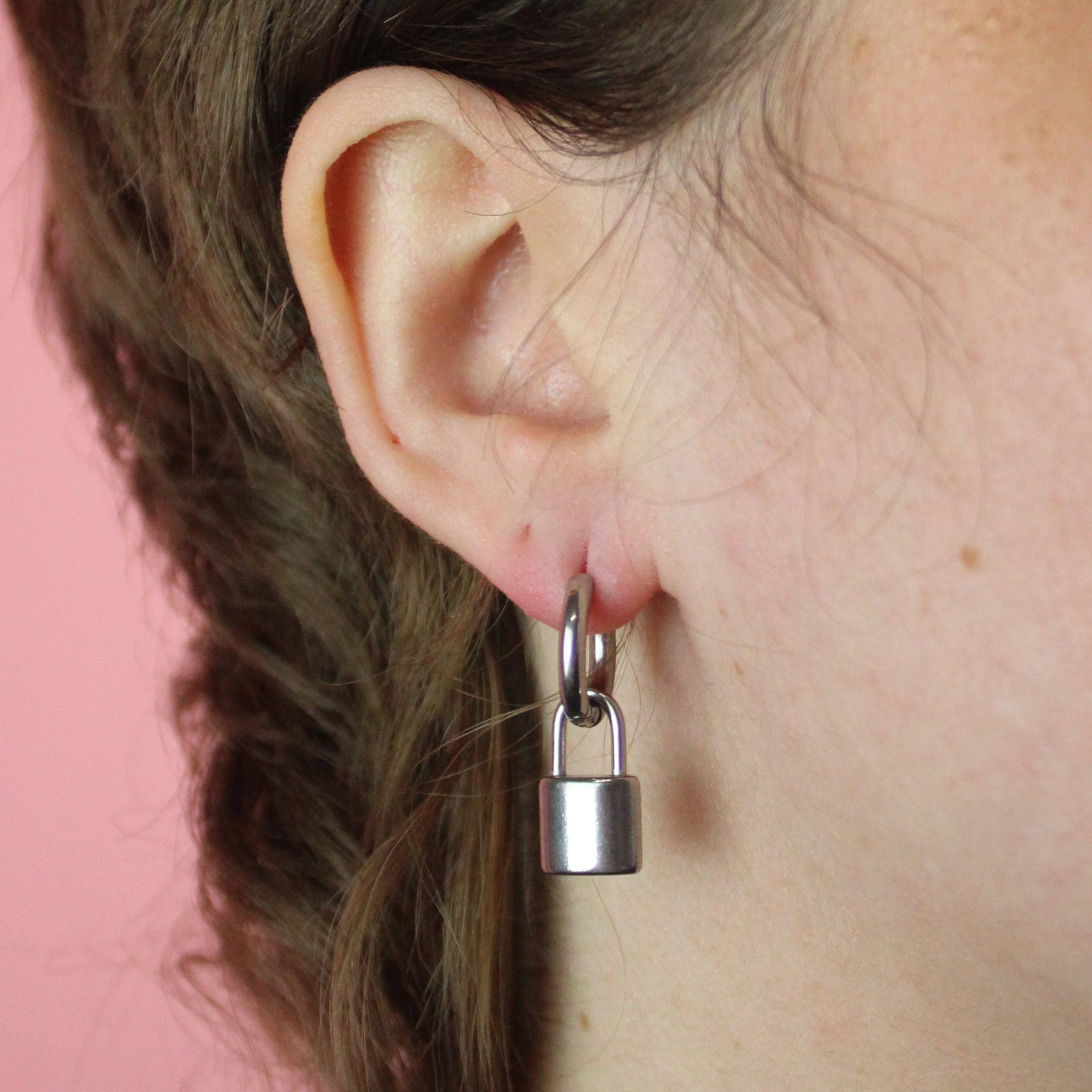 Small Padlock Hoop Earrings - Image 2
