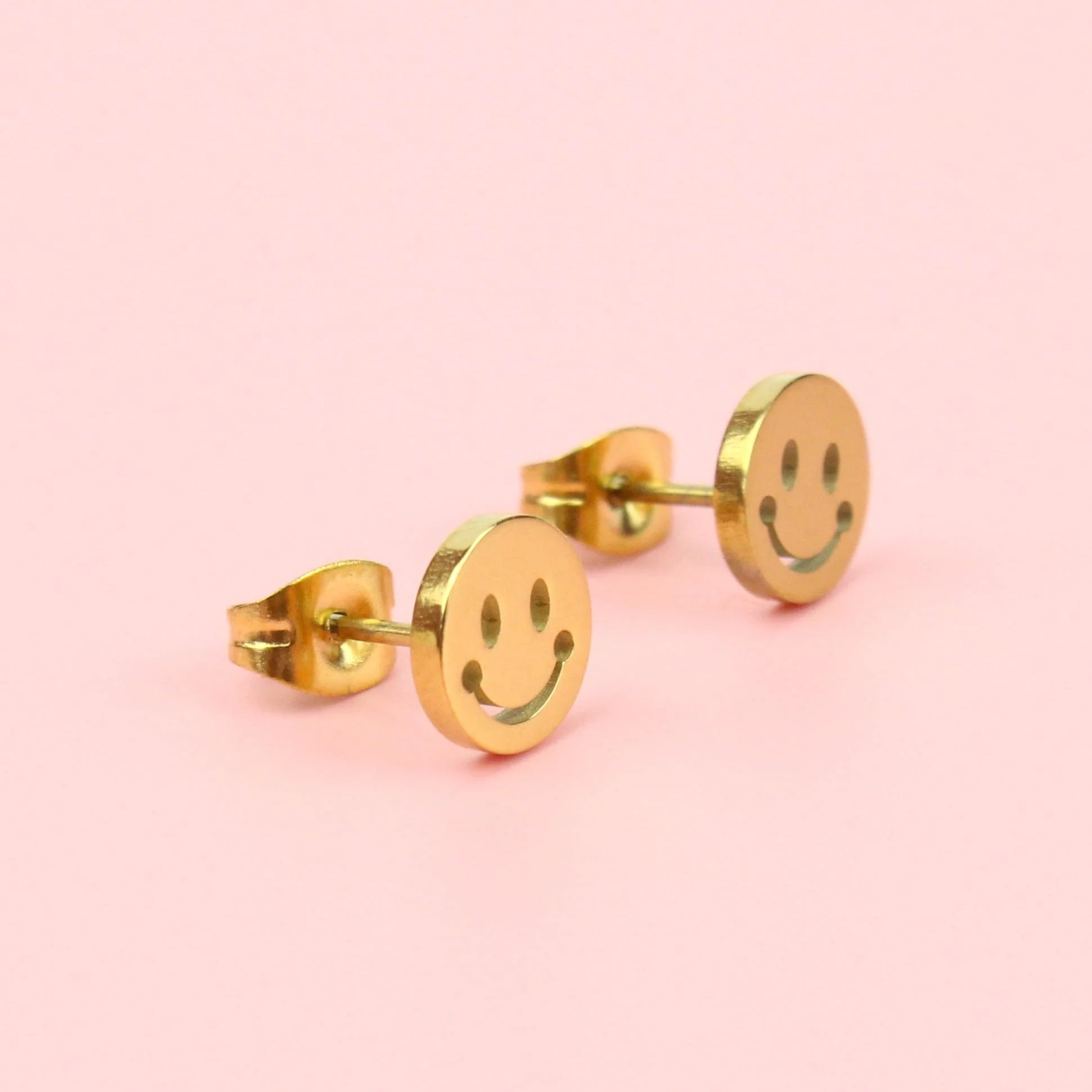 Smiley Face Stud Earrings (Gold Plated) - Image 3