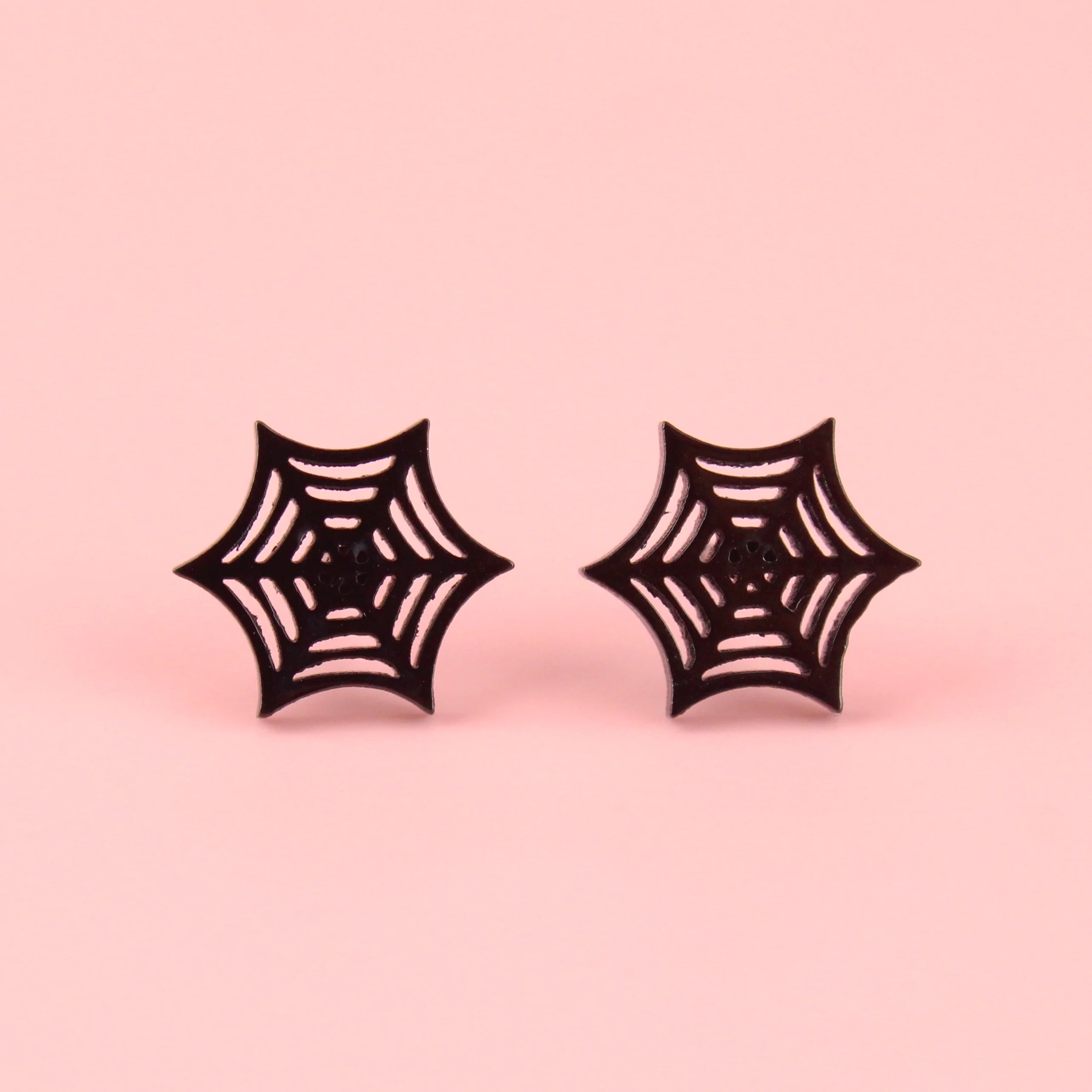 Spider Web Stud Earrings (Black) - Image 2