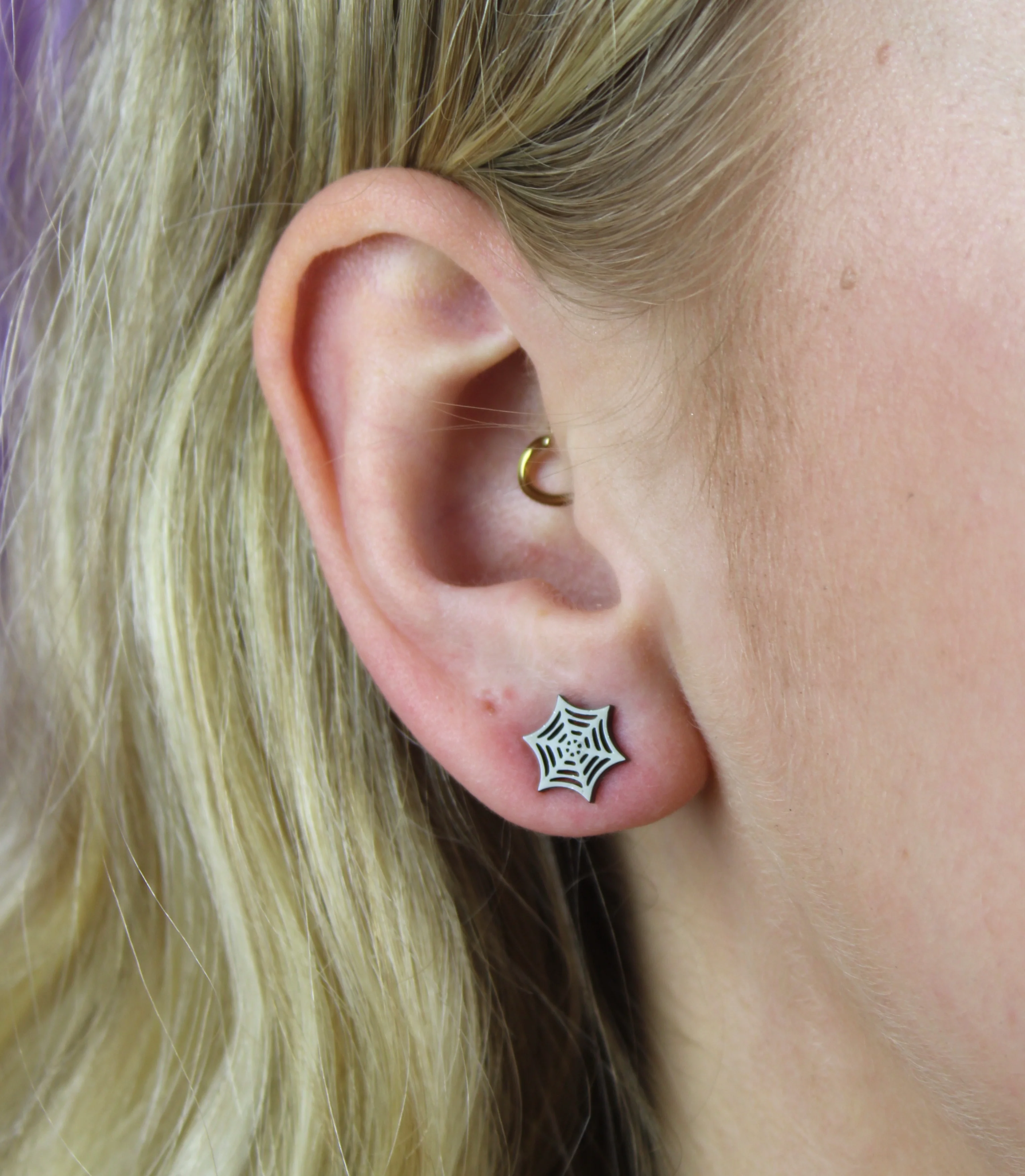 Spider Web Stud Earrings (Black) - Image 3