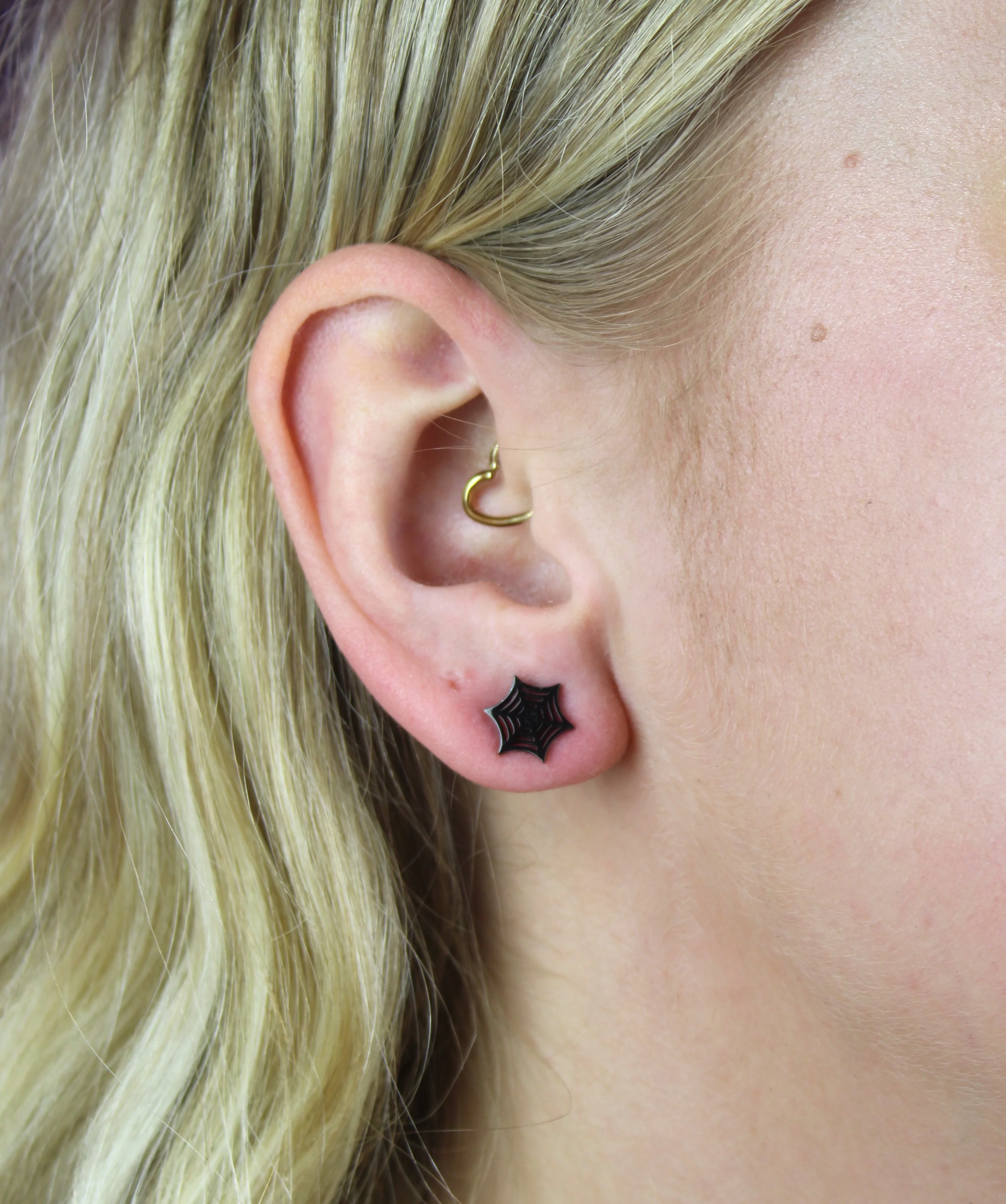 Spider Web Stud Earrings (Black) - Image 4
