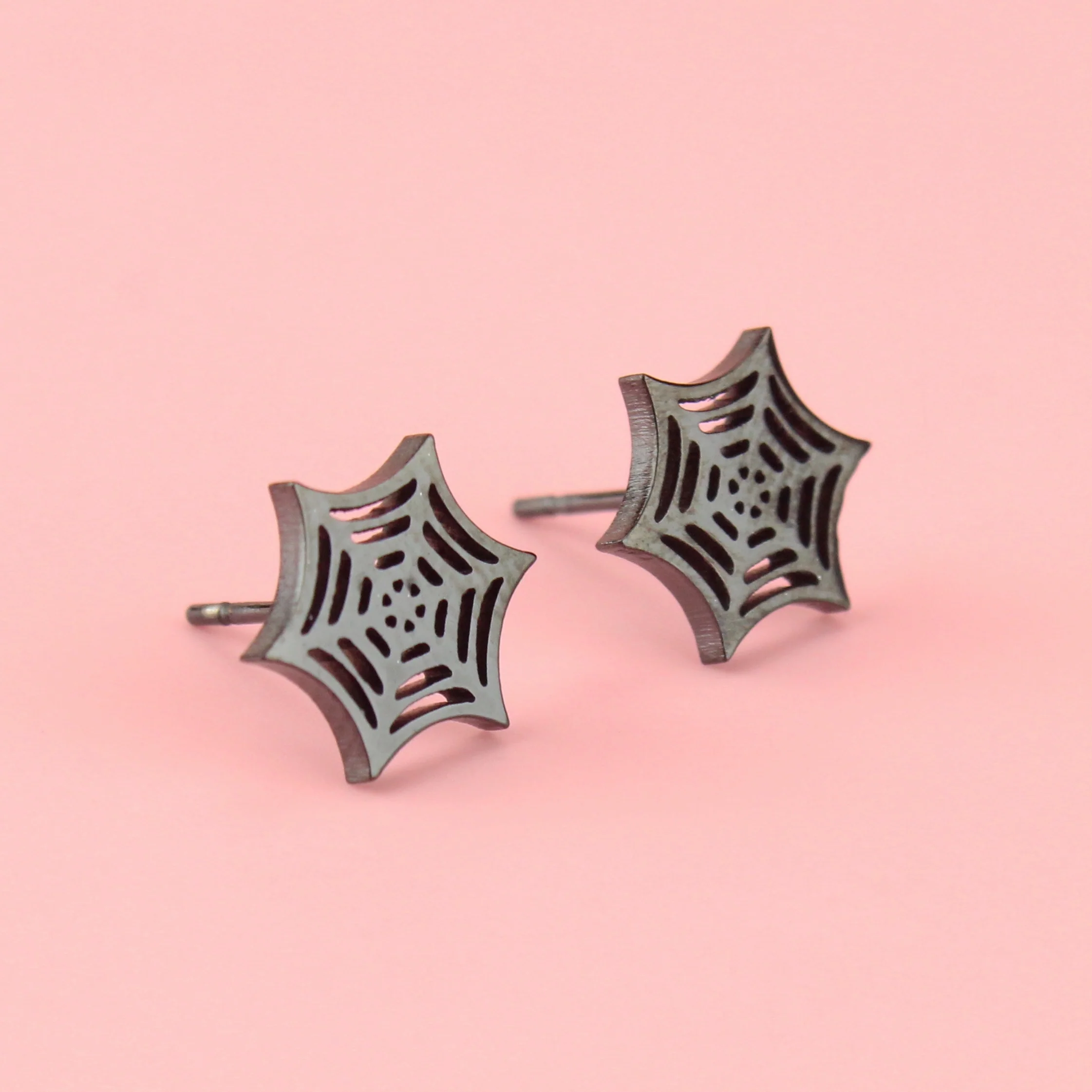 Spider Web Stud Earrings (Black) - Image 5