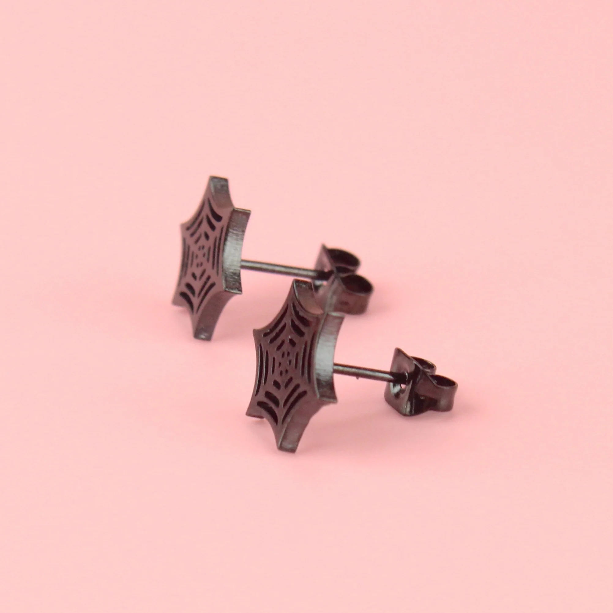 Spider Web Stud Earrings (Black) - Image 6