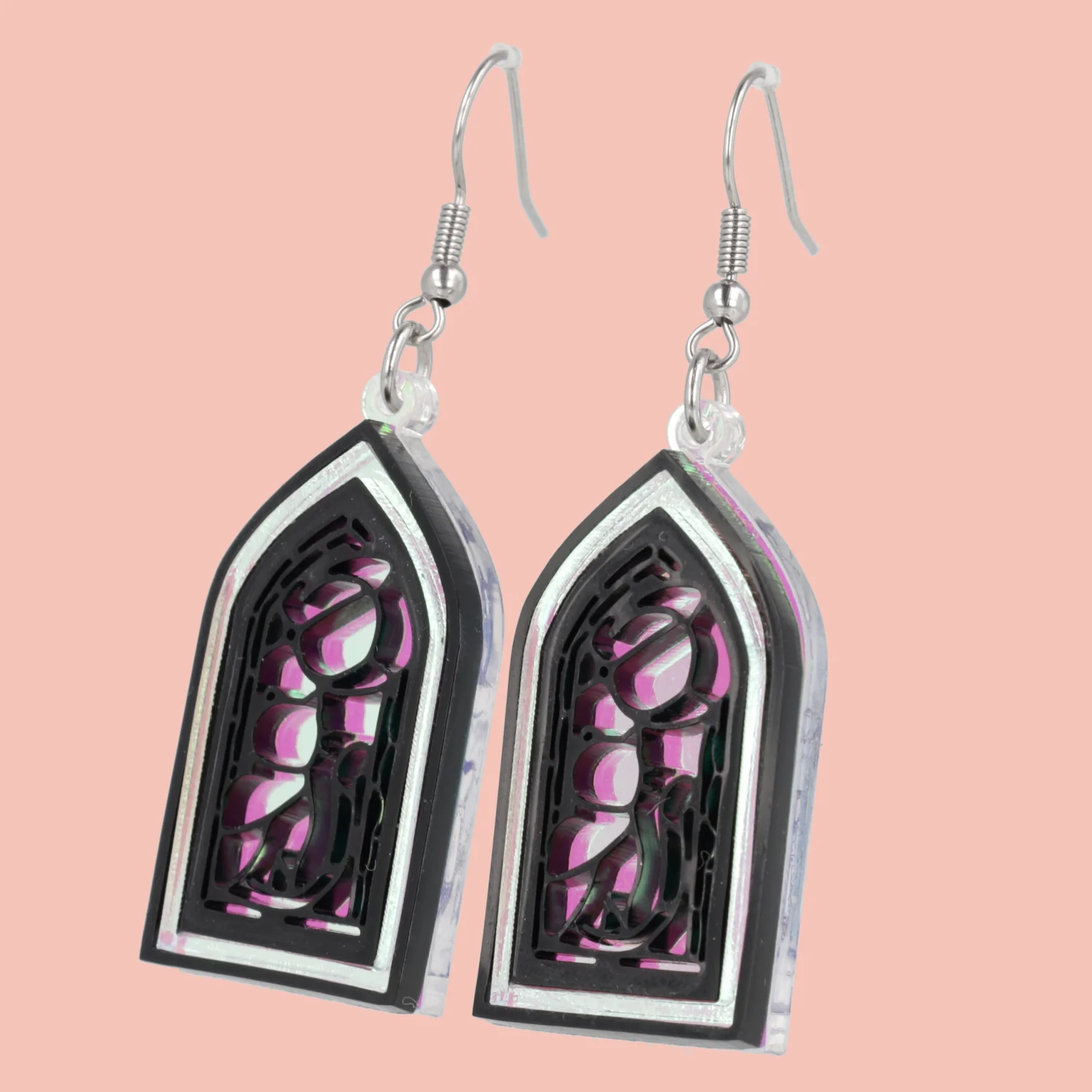 Stained Glass Window Earrings - Cat And Moon - Image 2
