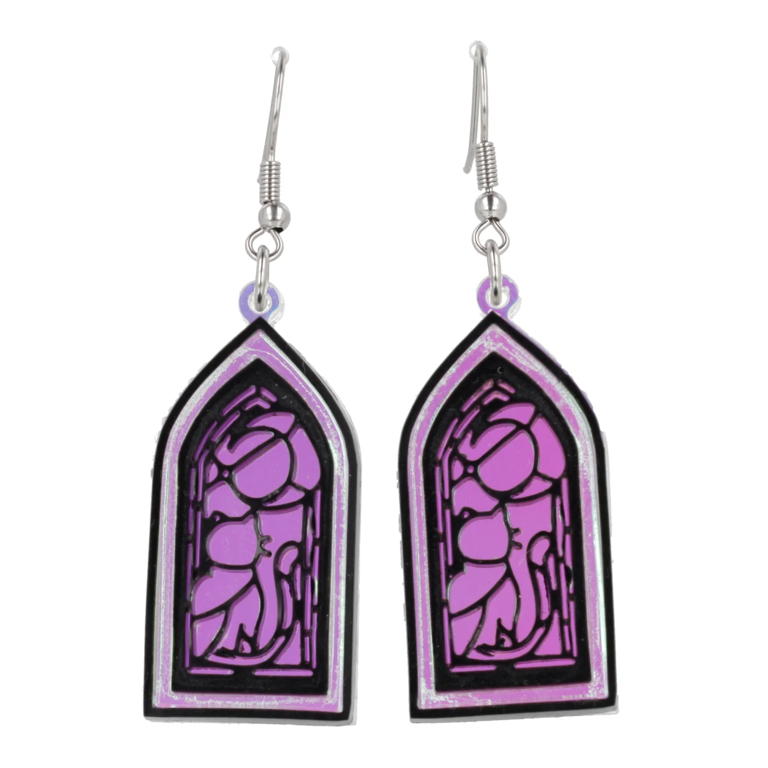 Stained Glass Window Earrings - Cat And Moon - Image 4