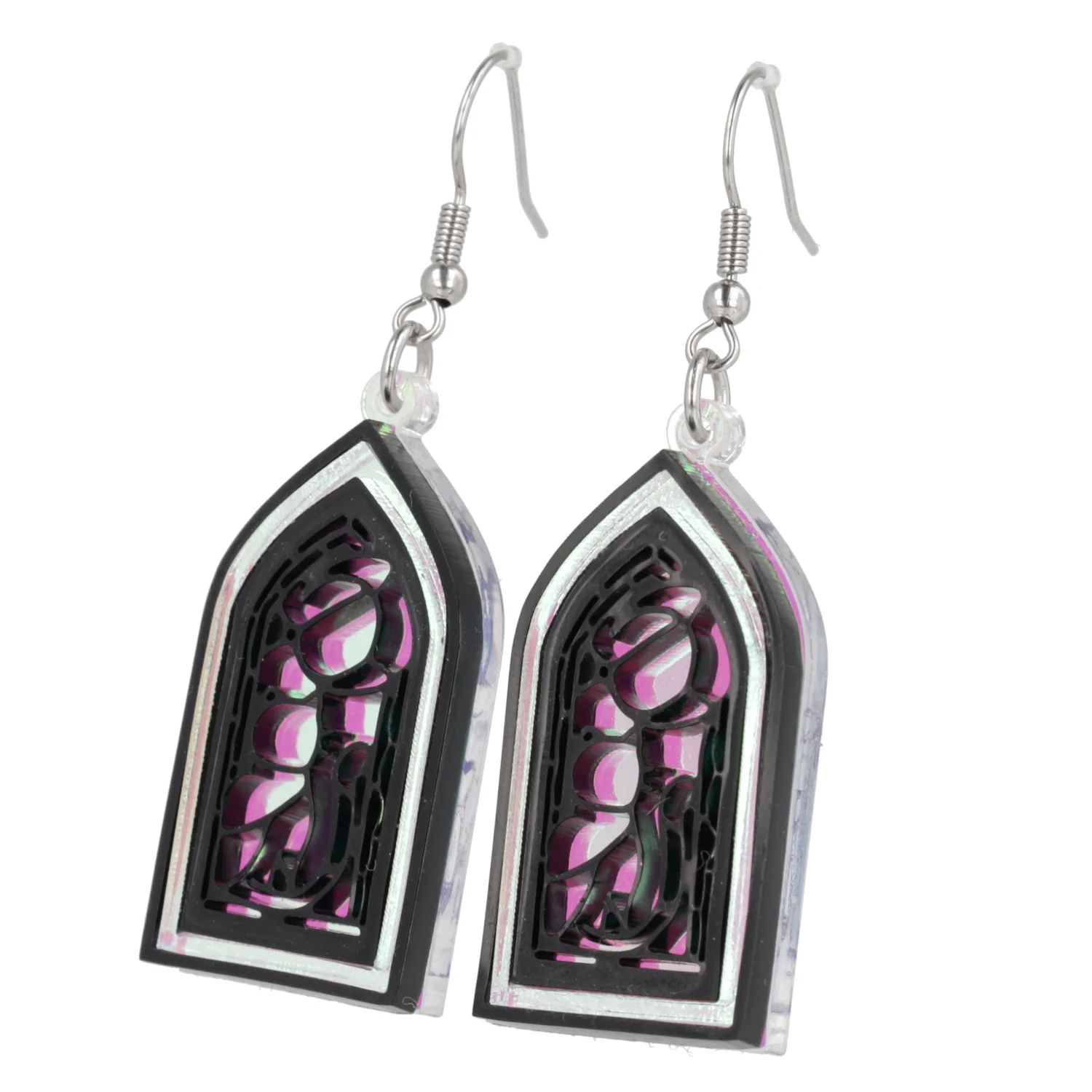 Stained Glass Window Earrings - Cat And Moon - Image 6