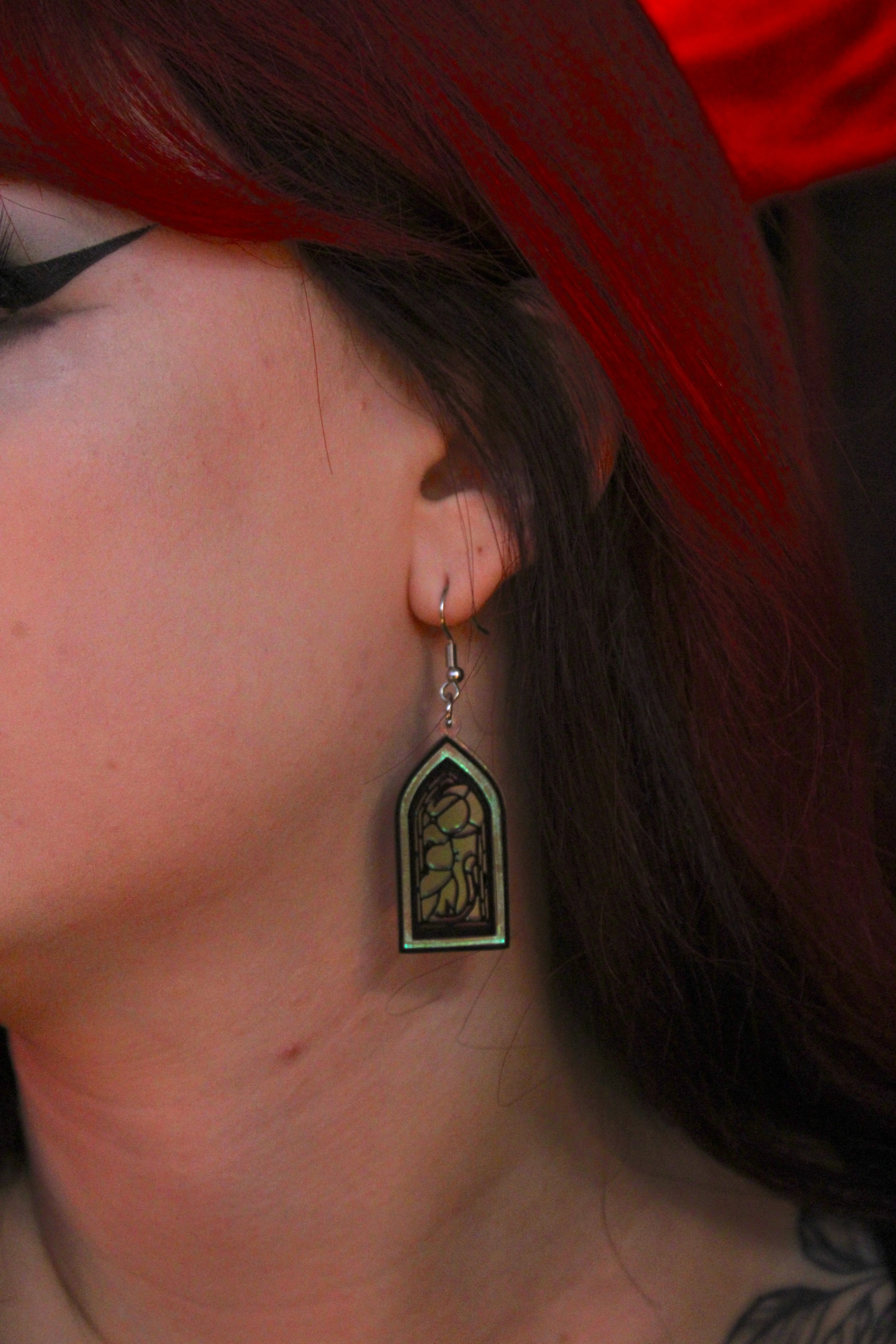 Stained Glass Window Earrings - Cat And Moon - Image 7