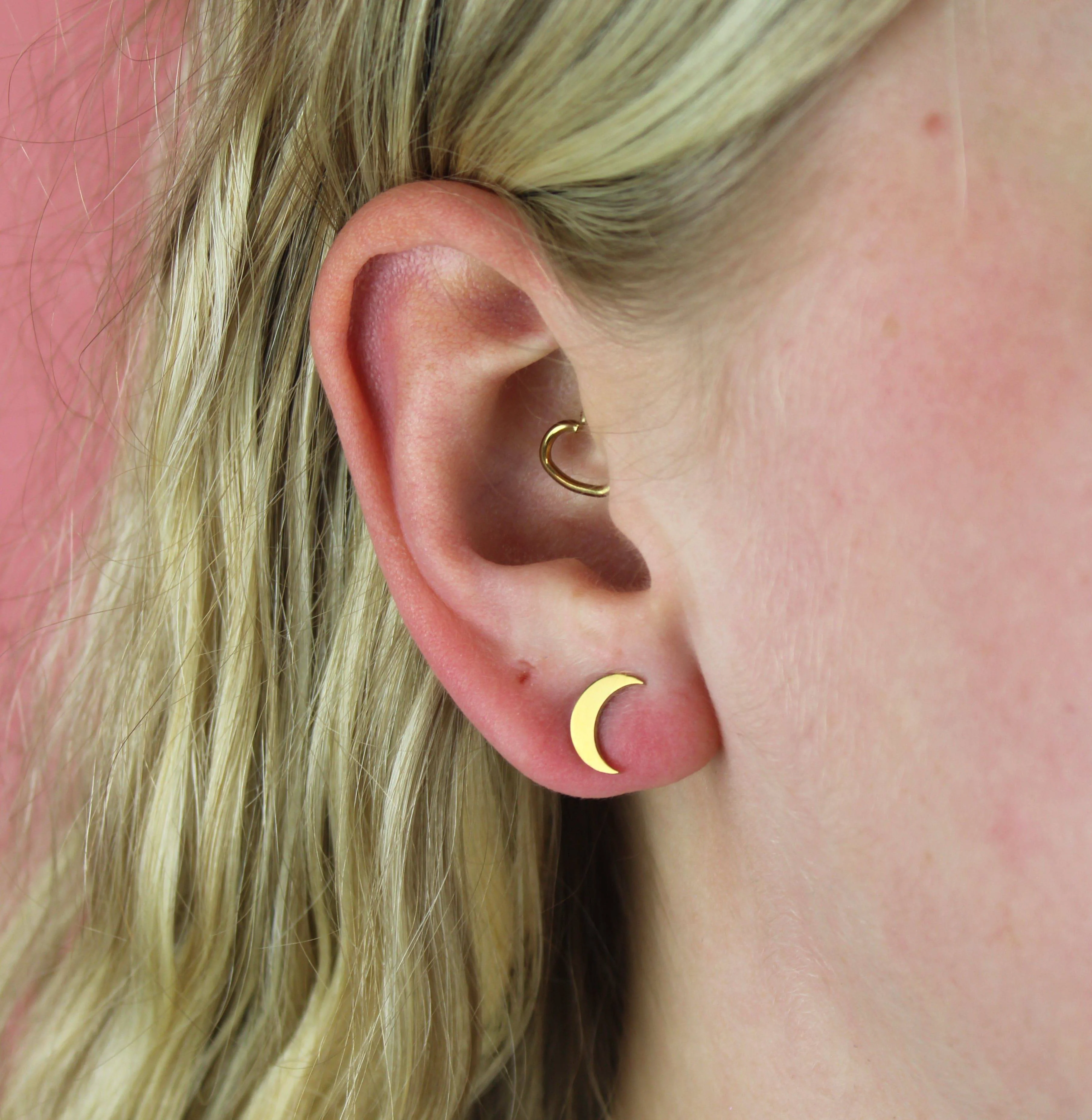 Star & Crescent Moon Stud Earrings (Gold Plated) - Image 3