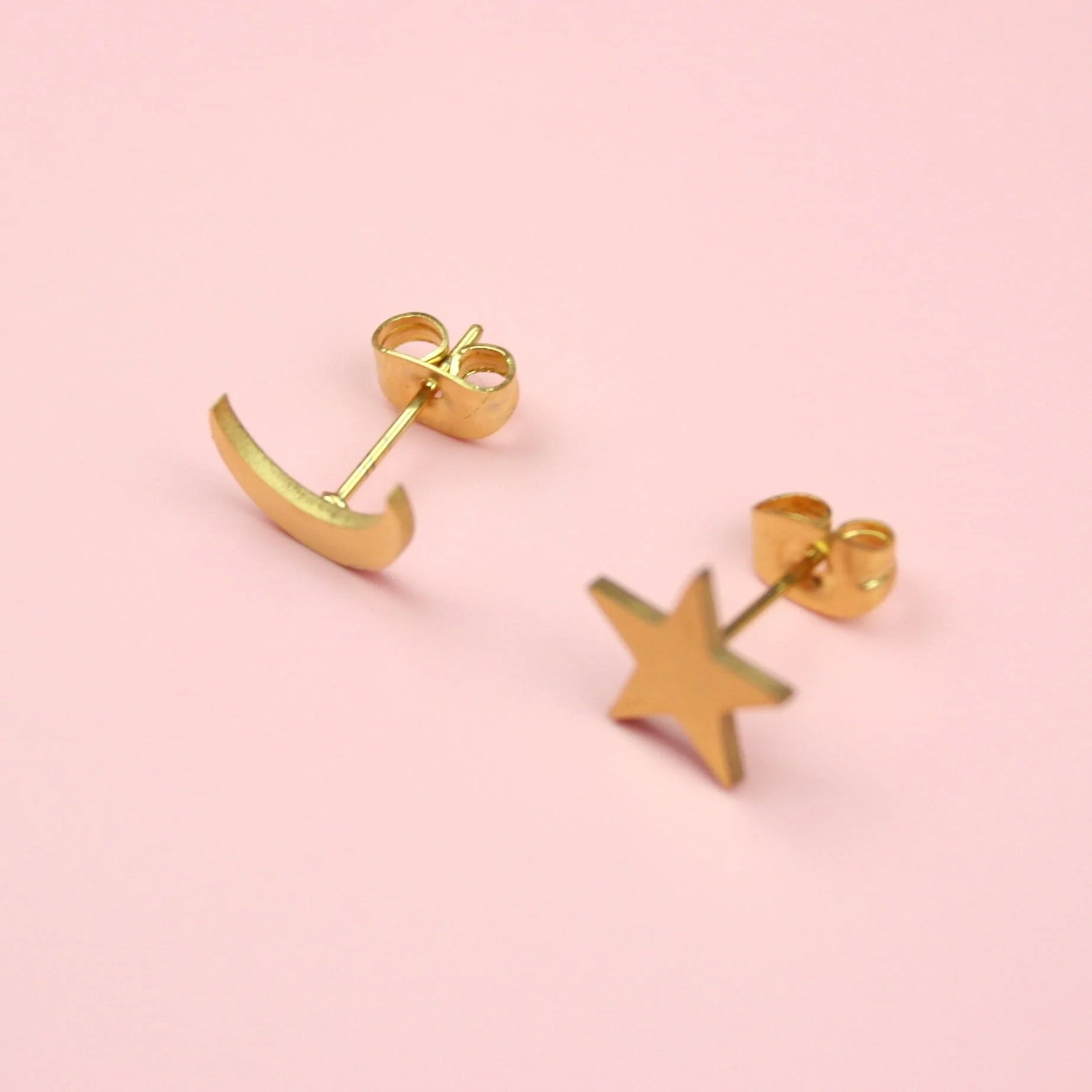 Star & Crescent Moon Stud Earrings (Gold Plated) - Image 4
