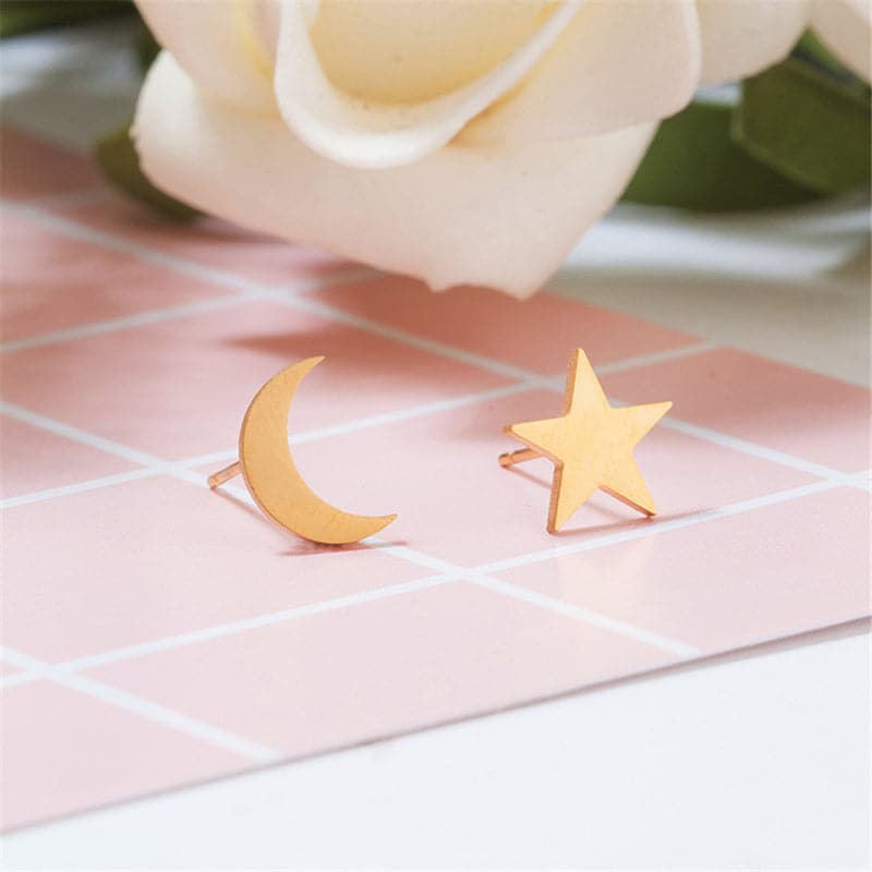 Star & Crescent Moon Stud Earrings (Gold Plated) - Image 6