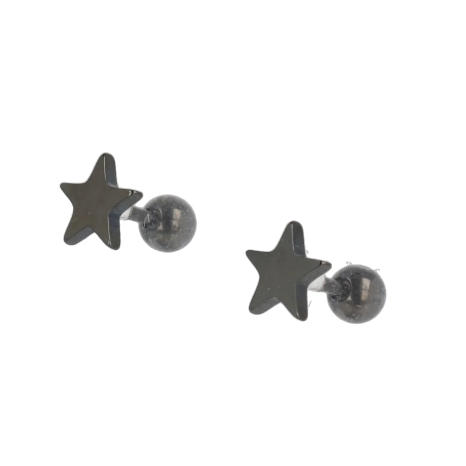 Star Screw On Stud Earrings - Black - Image 5