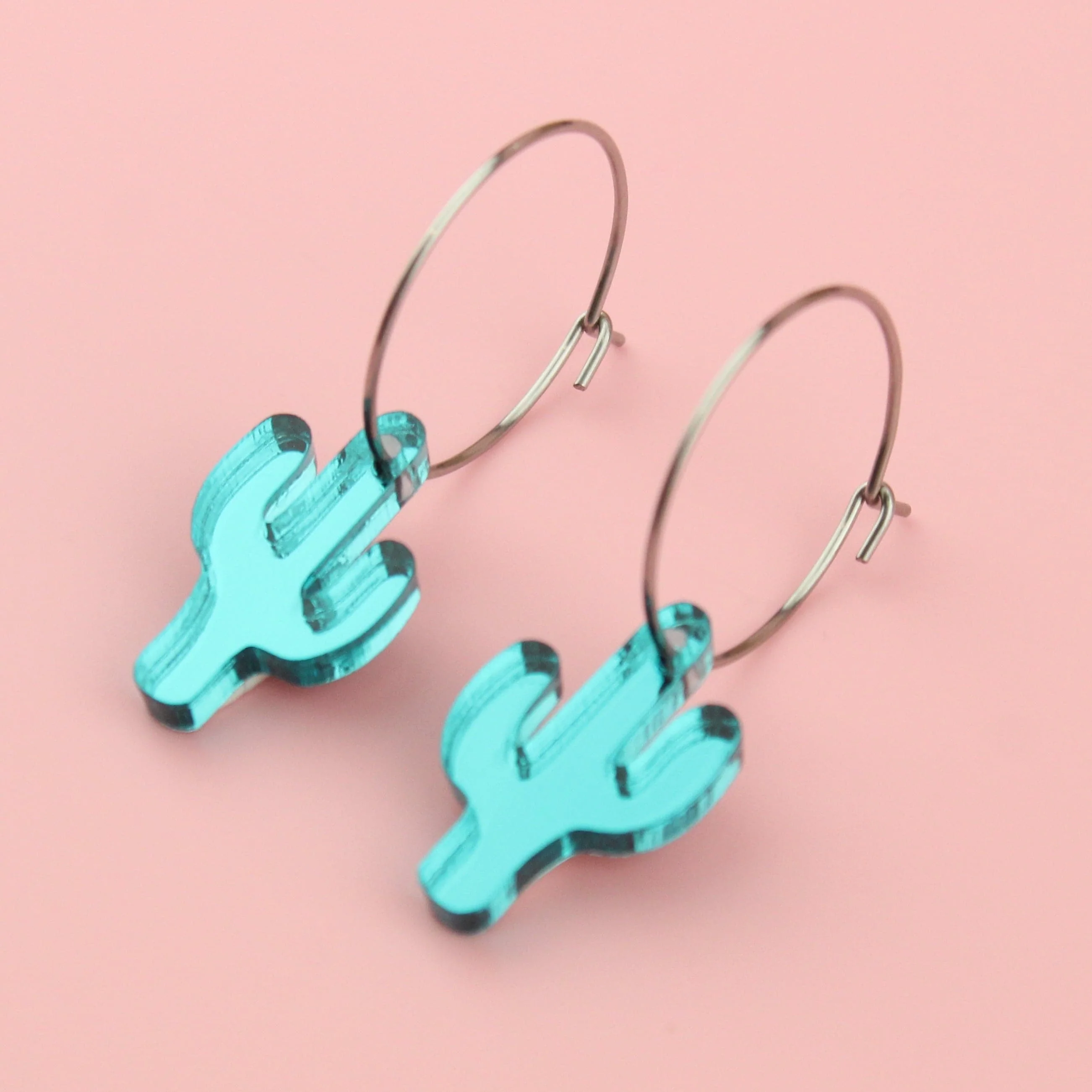 Teal Crazy Cactus Lady Hoop Earrings - Image 2
