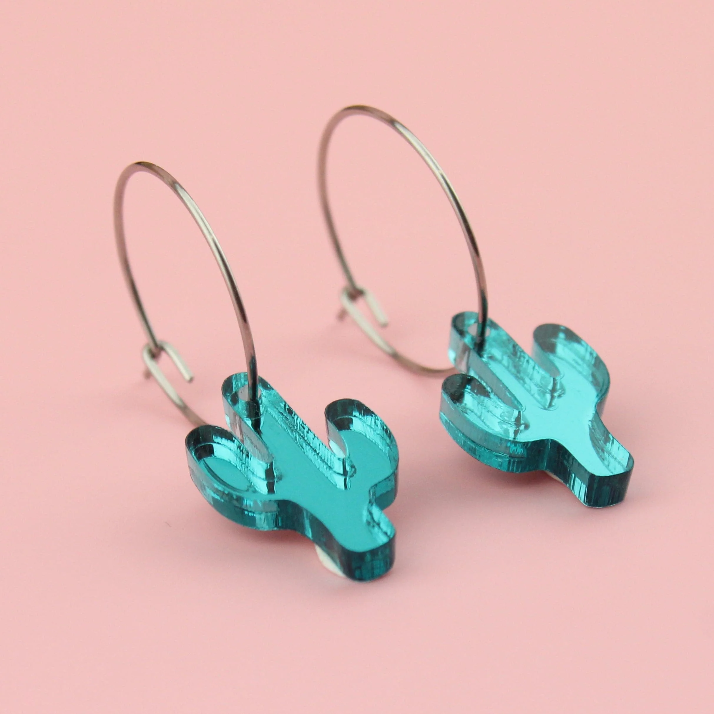 Teal Crazy Cactus Lady Hoop Earrings - Image 3