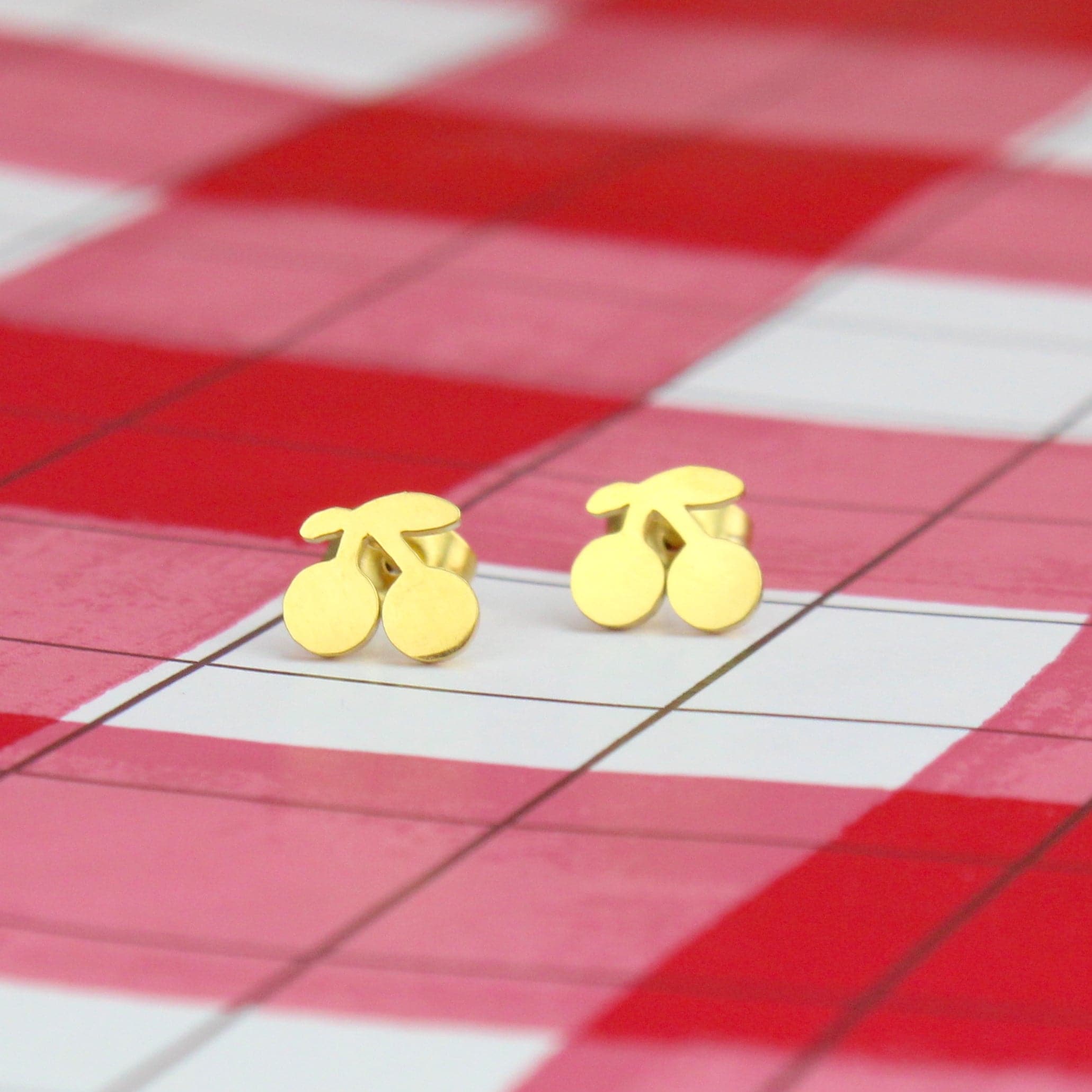 Tiny Cherry Stud Earrings (Gold Plated) - Image 10