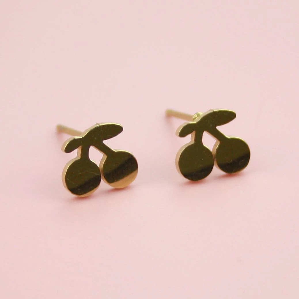 Tiny Cherry Stud Earrings (Gold Plated) - Image 5