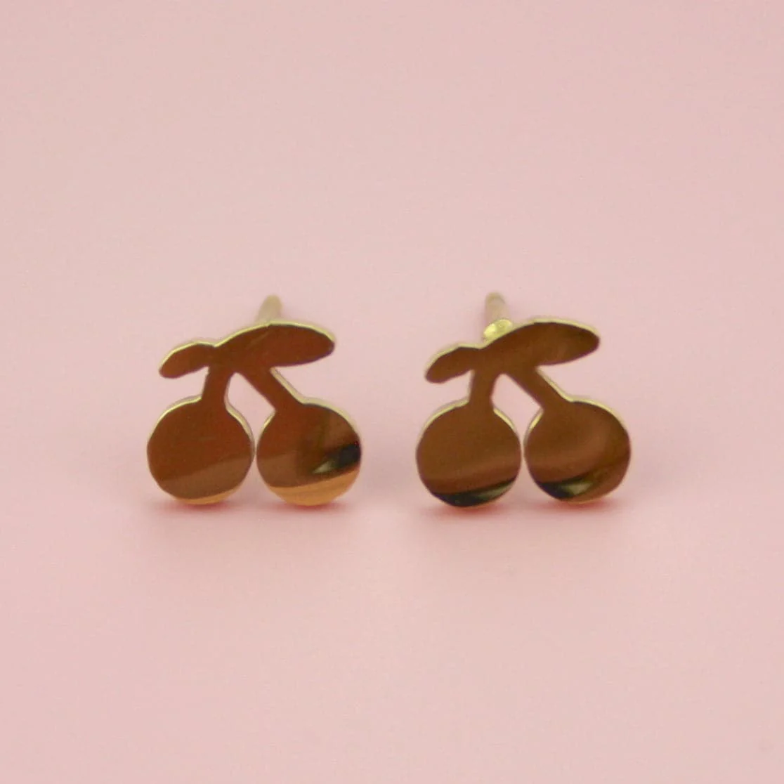 Tiny Cherry Stud Earrings (Gold Plated) - Image 9