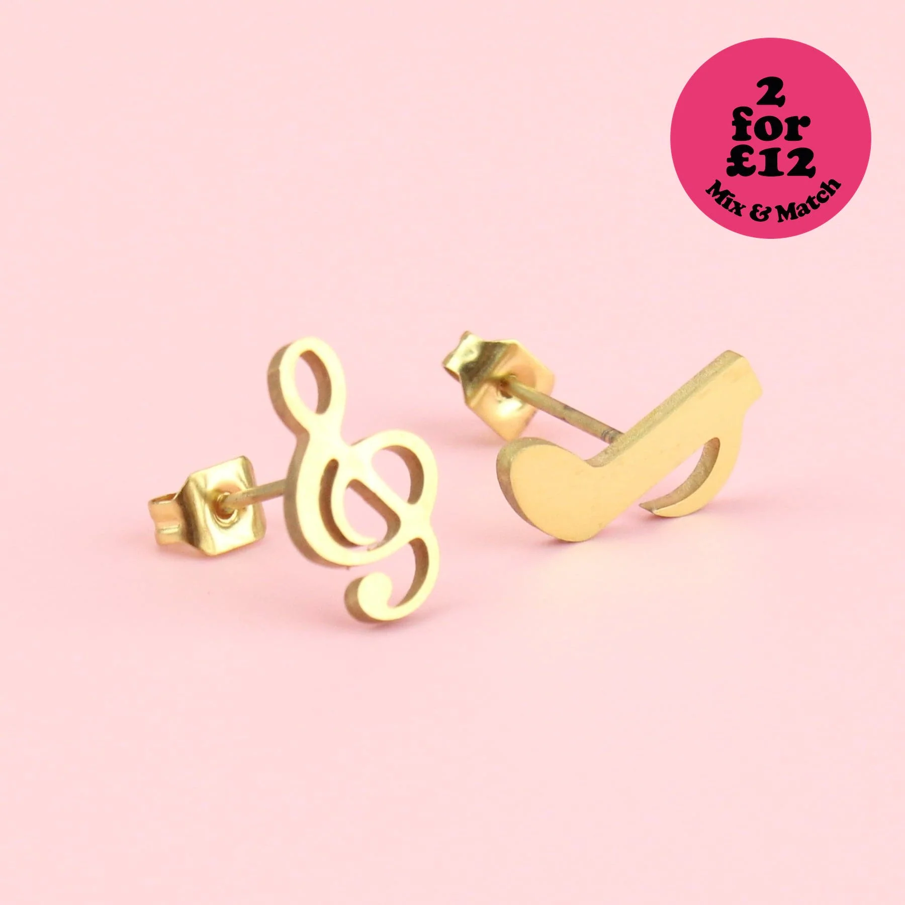 Treble Clef & Quaver Stud Earrings (Gold Plated)