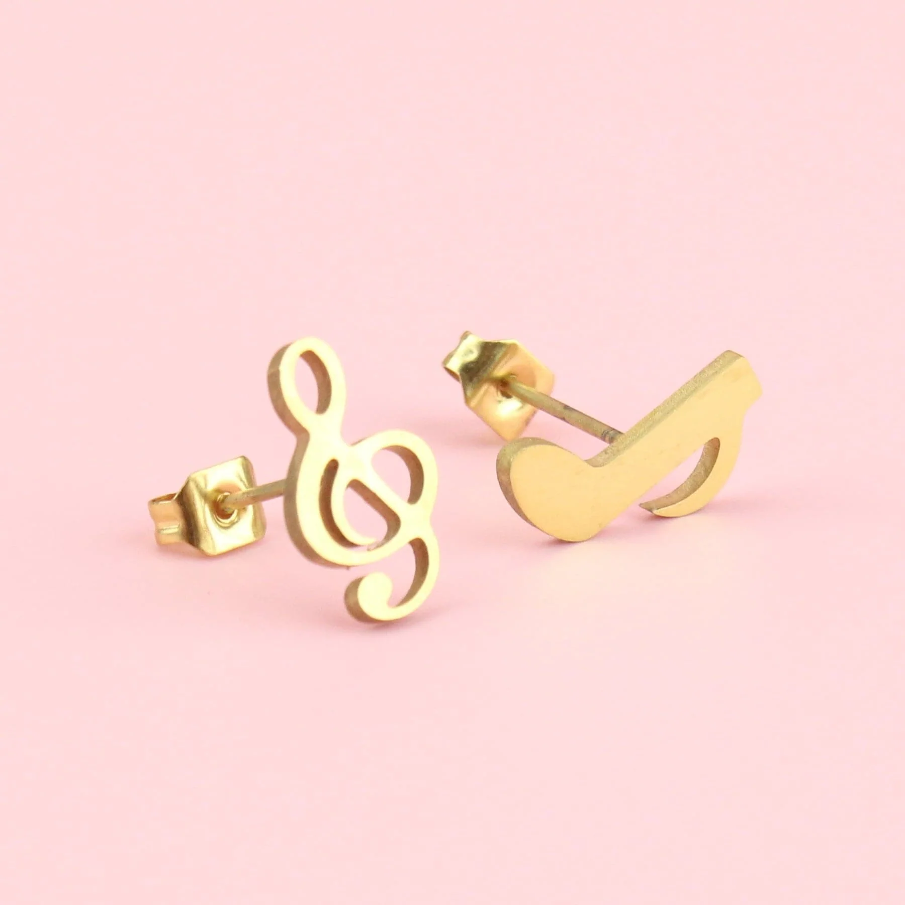Treble Clef & Quaver Stud Earrings (Gold Plated) - Image 2