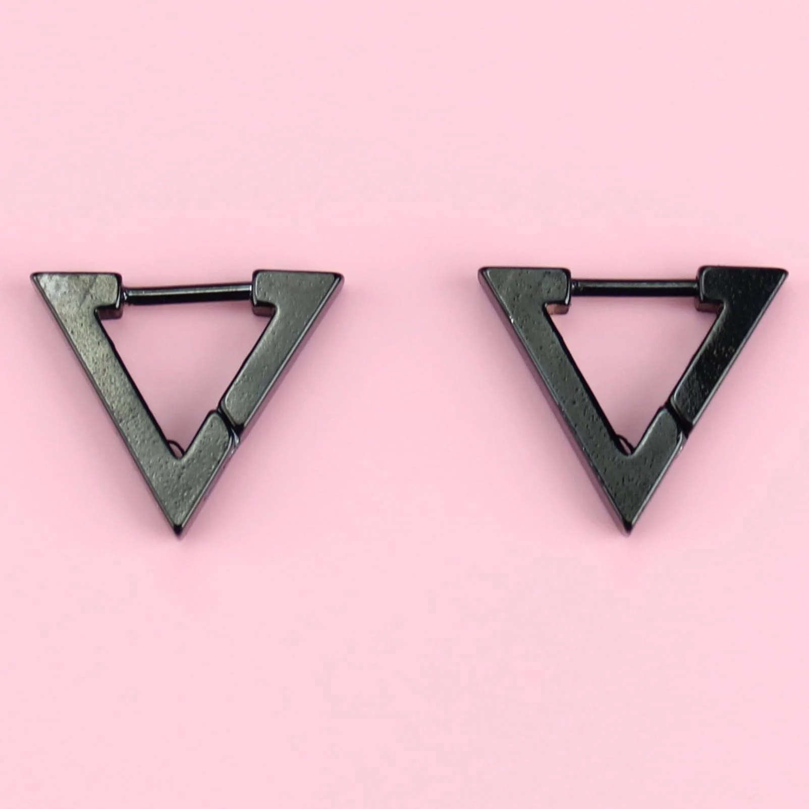 Triangle Huggie Hoop Earrings (Black) - Image 2