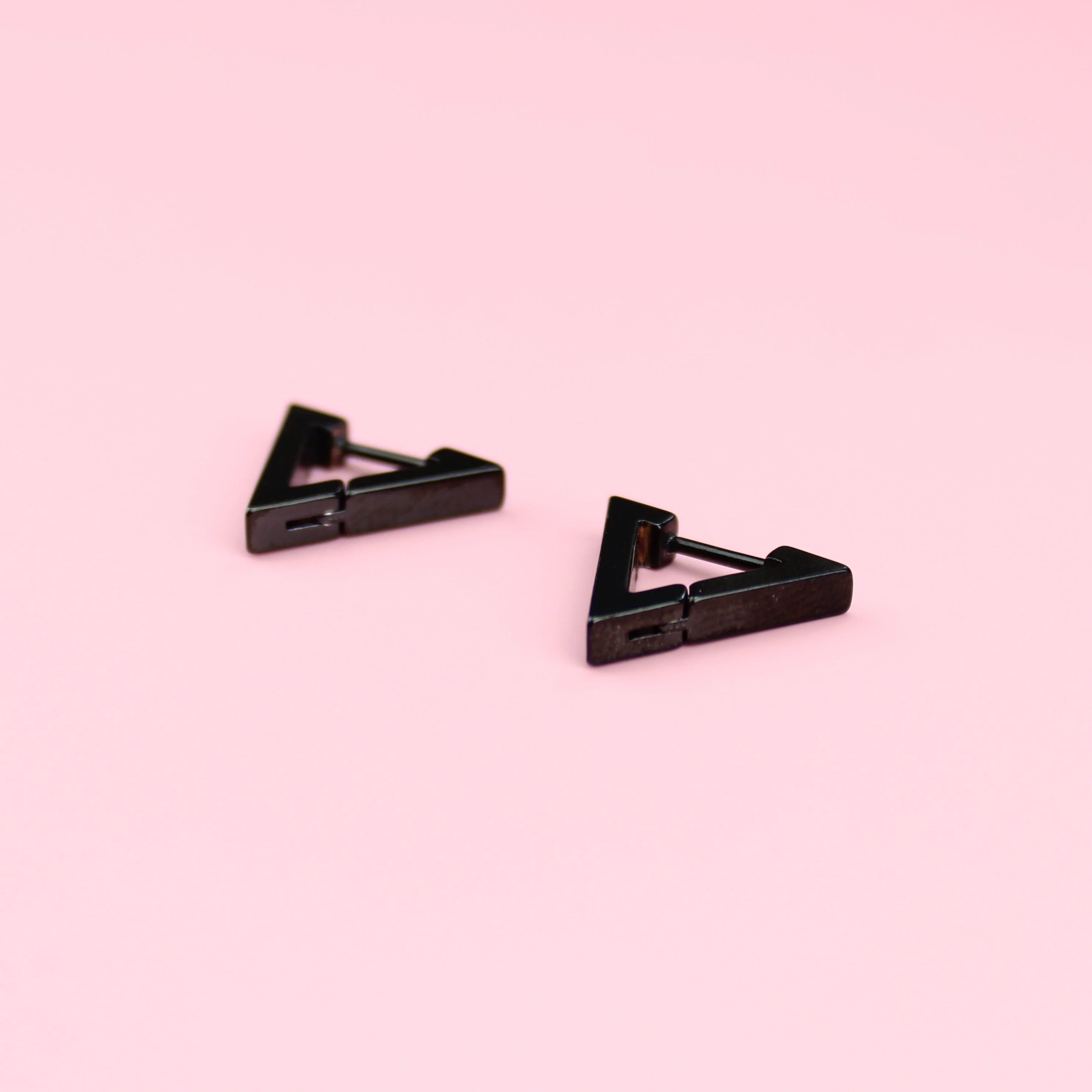 Triangle Huggie Hoop Earrings (Black) - Image 3