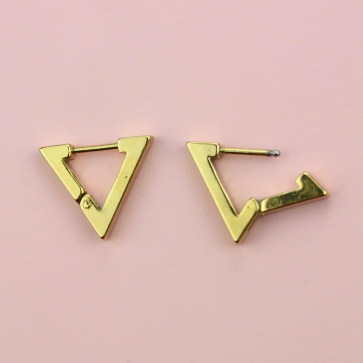 Triangle Huggie Hoop Earrings (Gold Plated) - Image 3