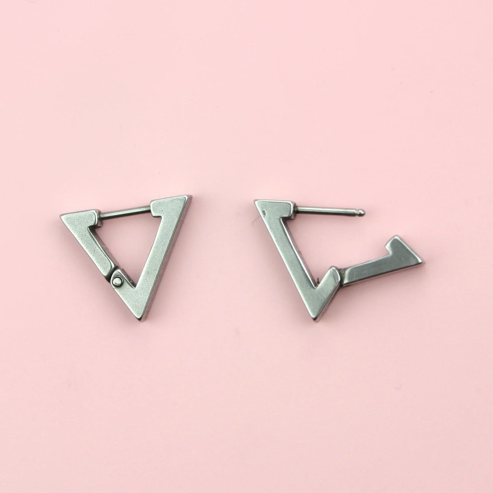 Triangle Huggie Hoop Earrings (Stainless Steel) - Image 3