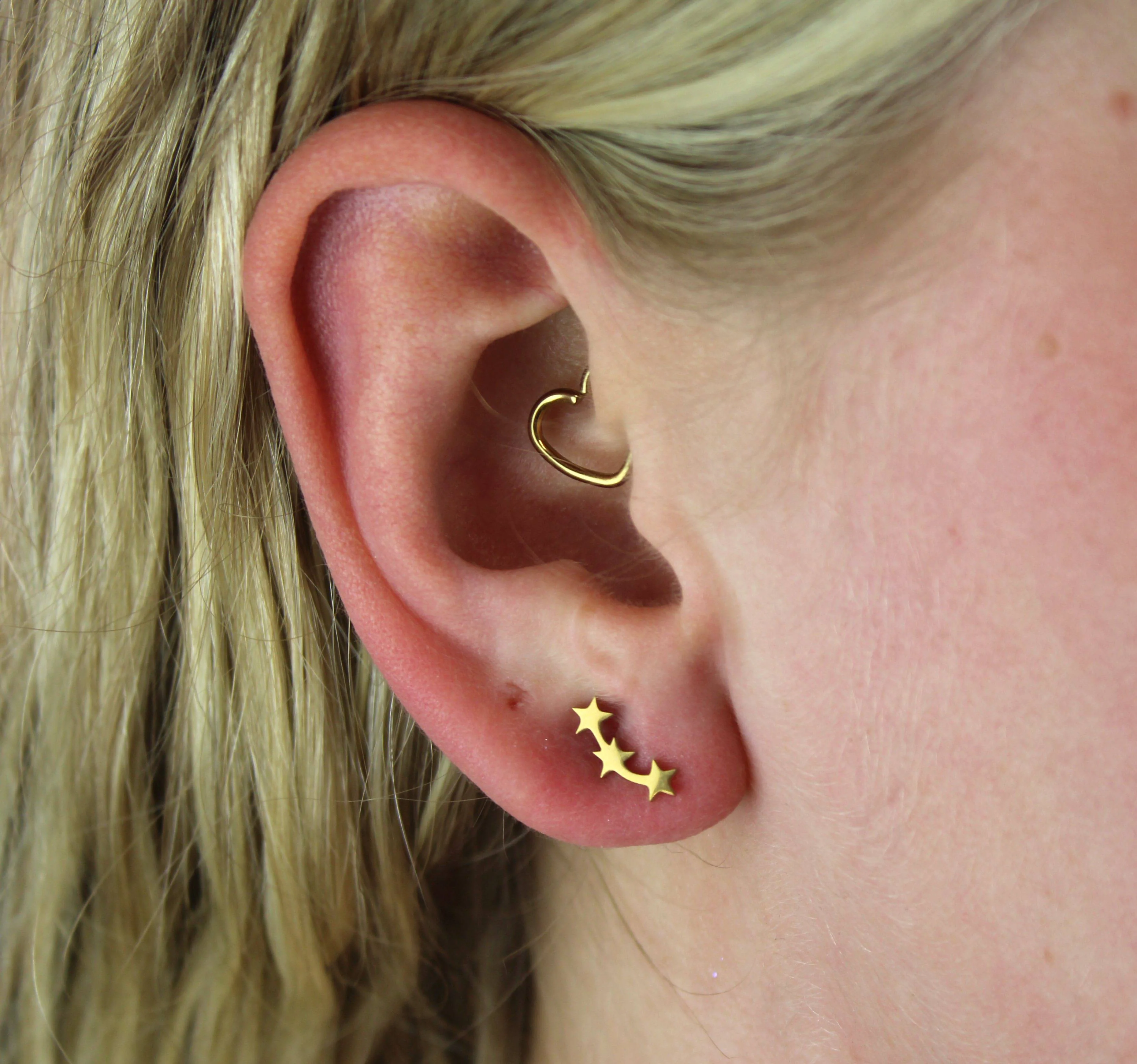 Triple Curved Star Stud Earrings (Gold Plated) - Image 3