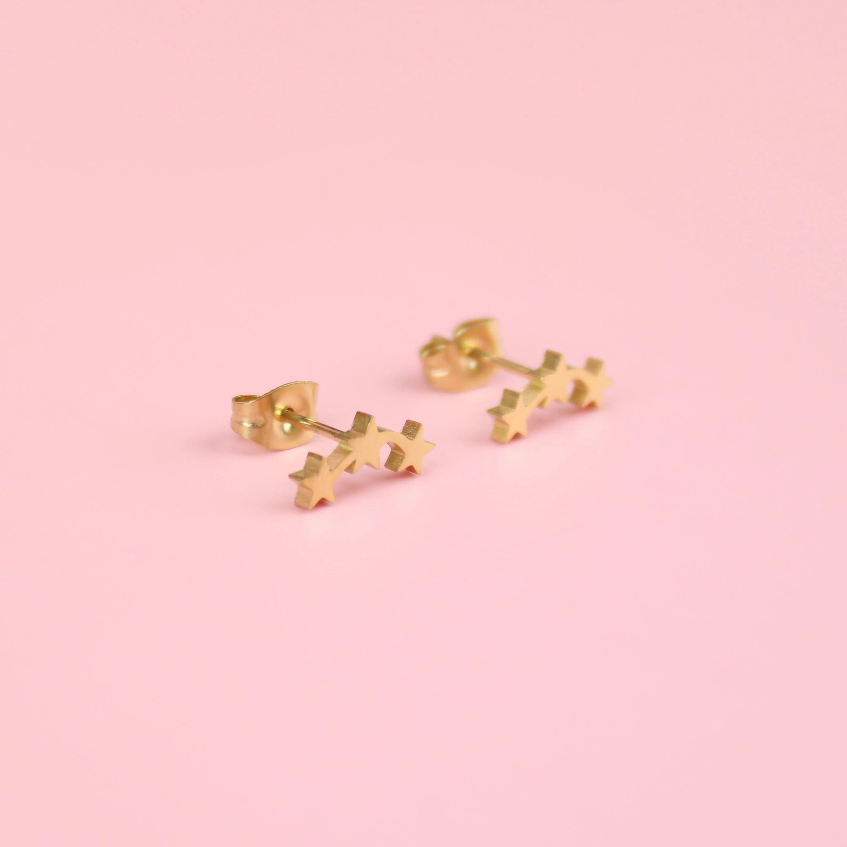 Triple Curved Star Stud Earrings (Gold Plated) - Image 4