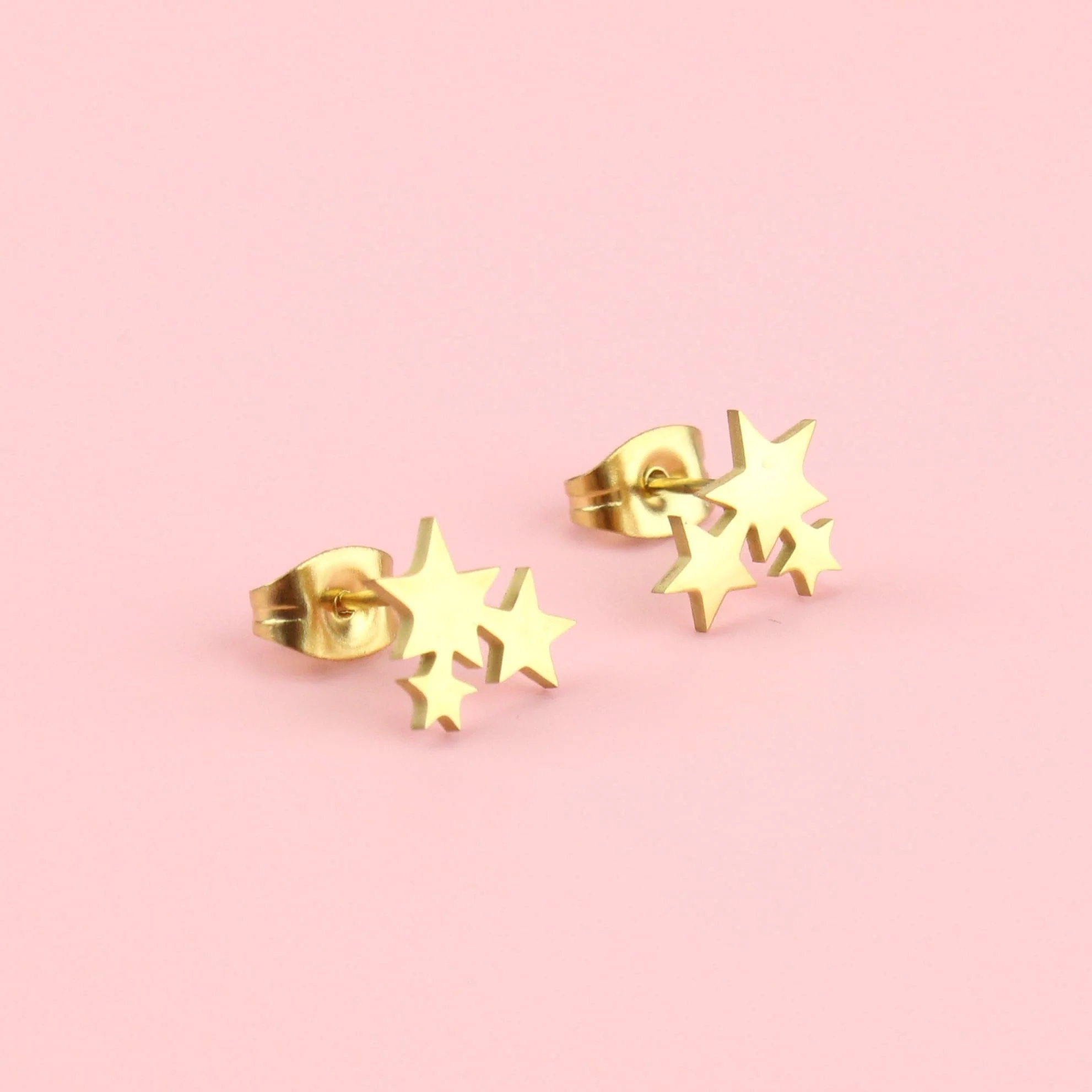 Triple Star Stud Earrings - Gold Plated - Image 3