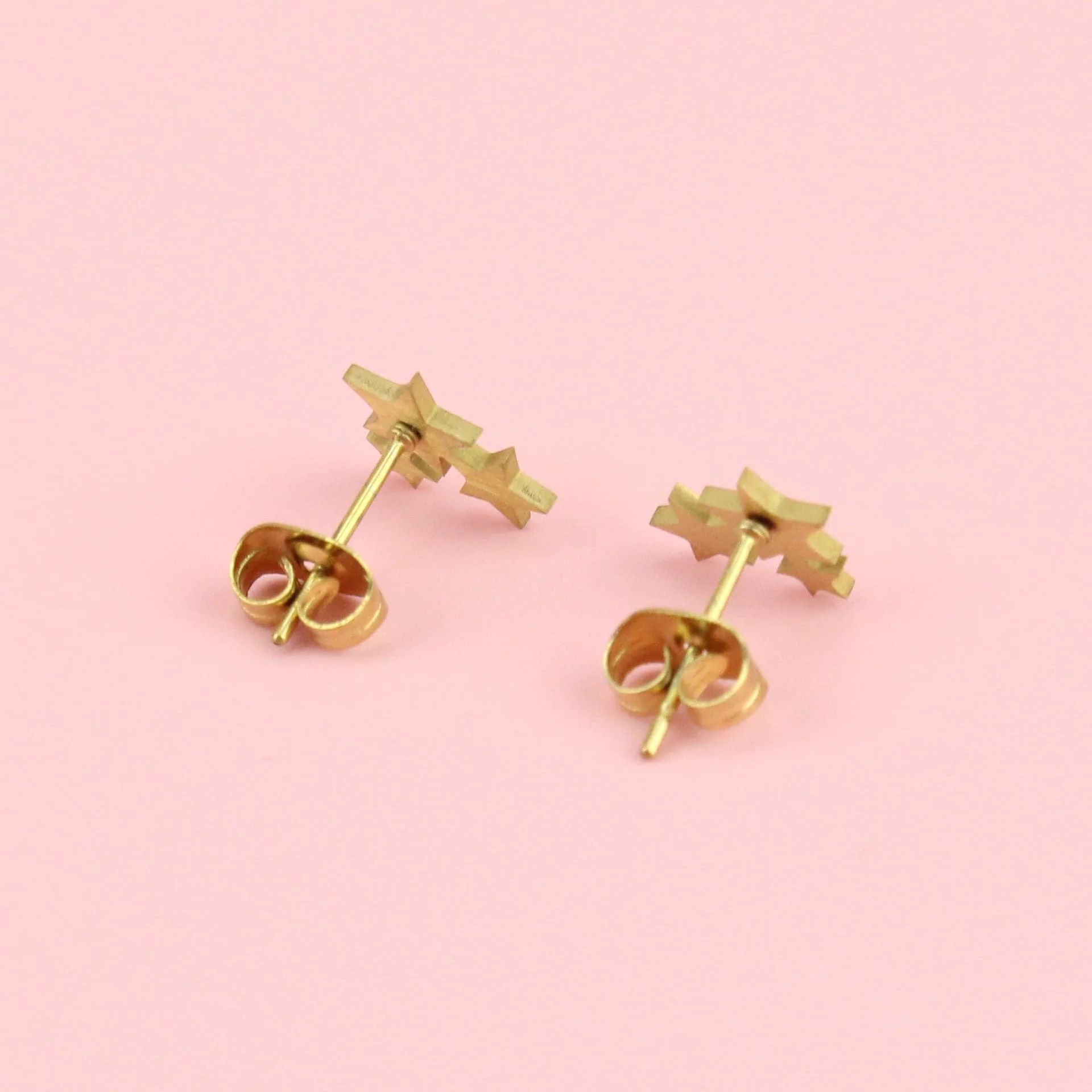 Triple Star Stud Earrings - Gold Plated - Image 4