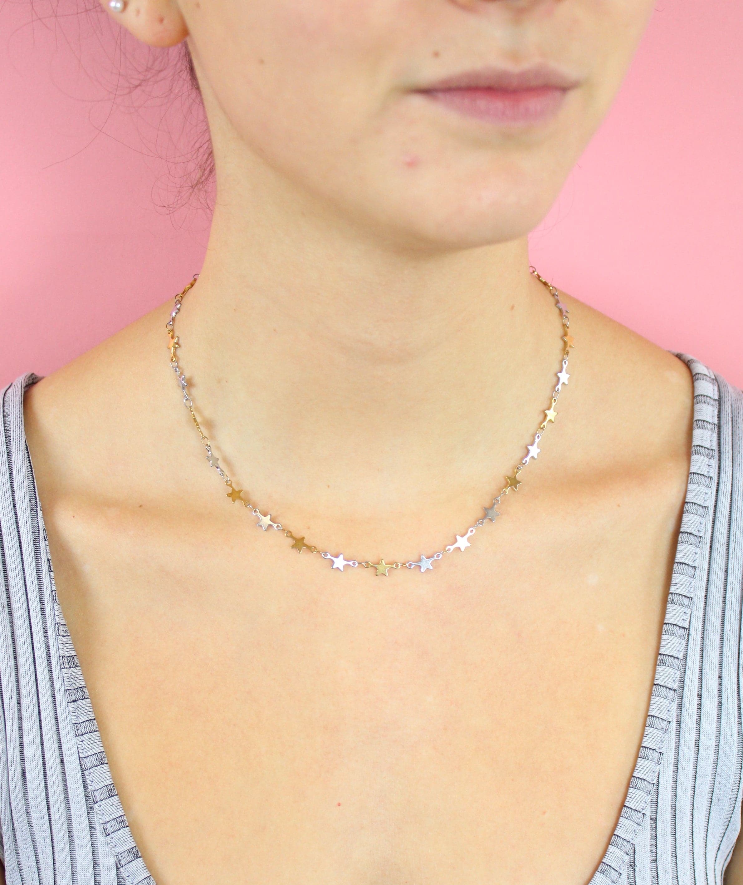 Two Toned Star Chain Necklace - Image 2