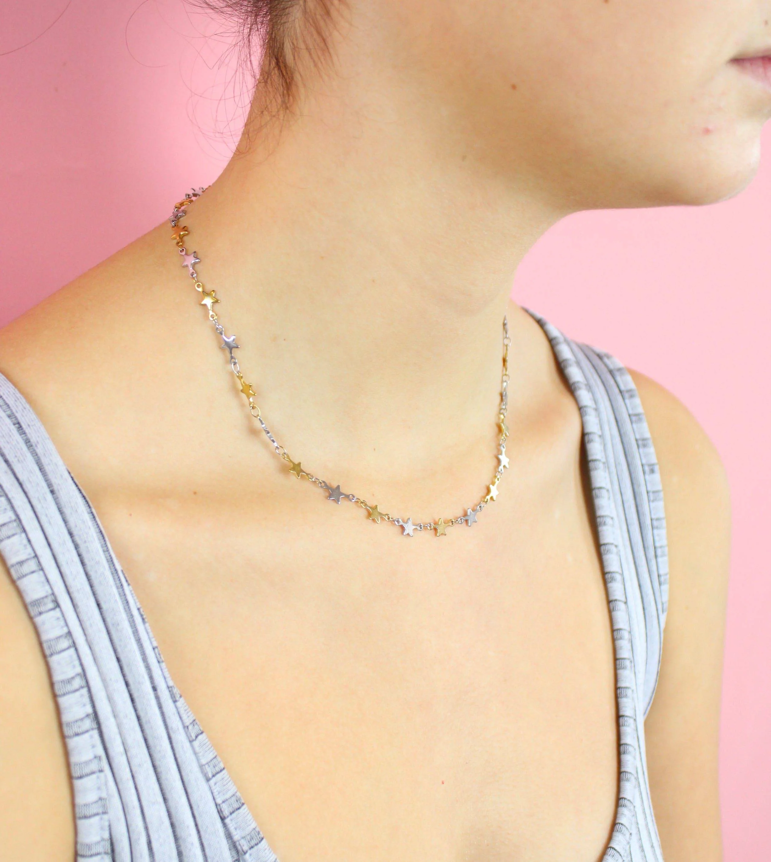 Two Toned Star Chain Necklace - Image 4