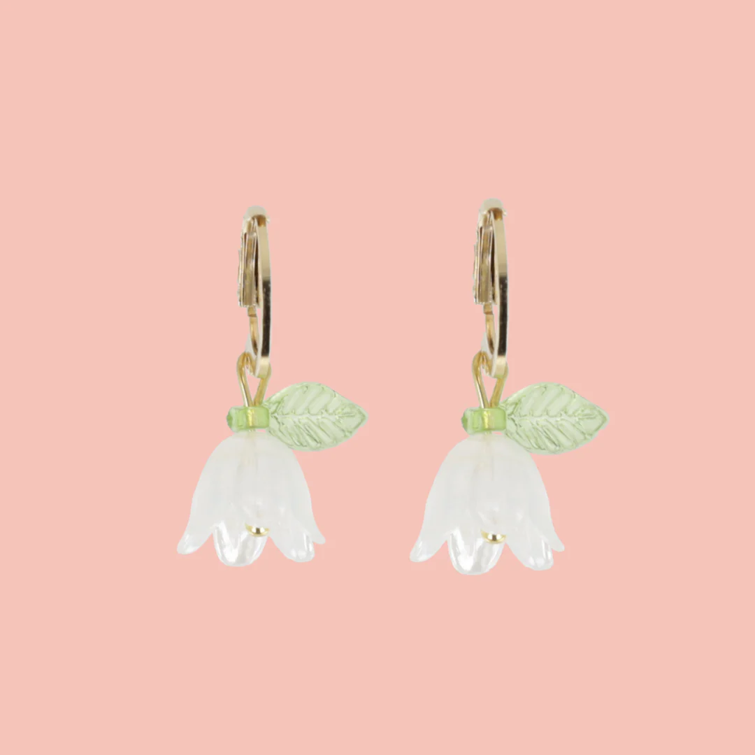 White Bell Orchid Huggie Hoop Earrings