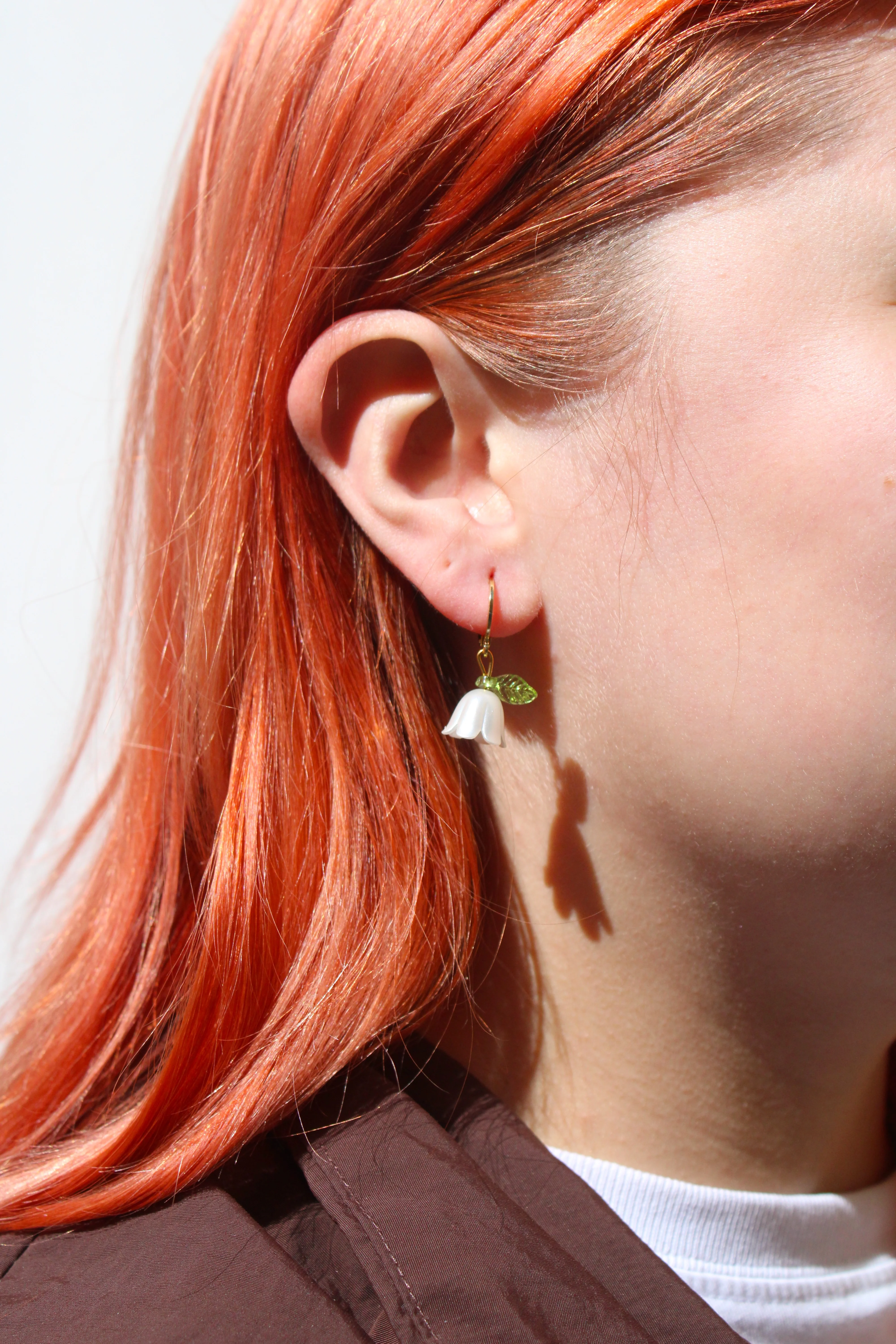 White Bell Orchid Huggie Hoop Earrings - Image 2