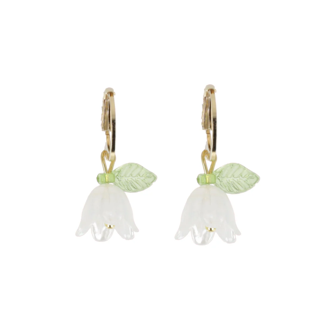 White Bell Orchid Huggie Hoop Earrings - Image 3