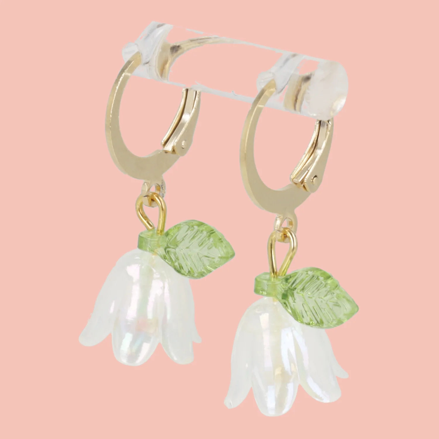 White Bell Orchid Huggie Hoop Earrings - Image 4