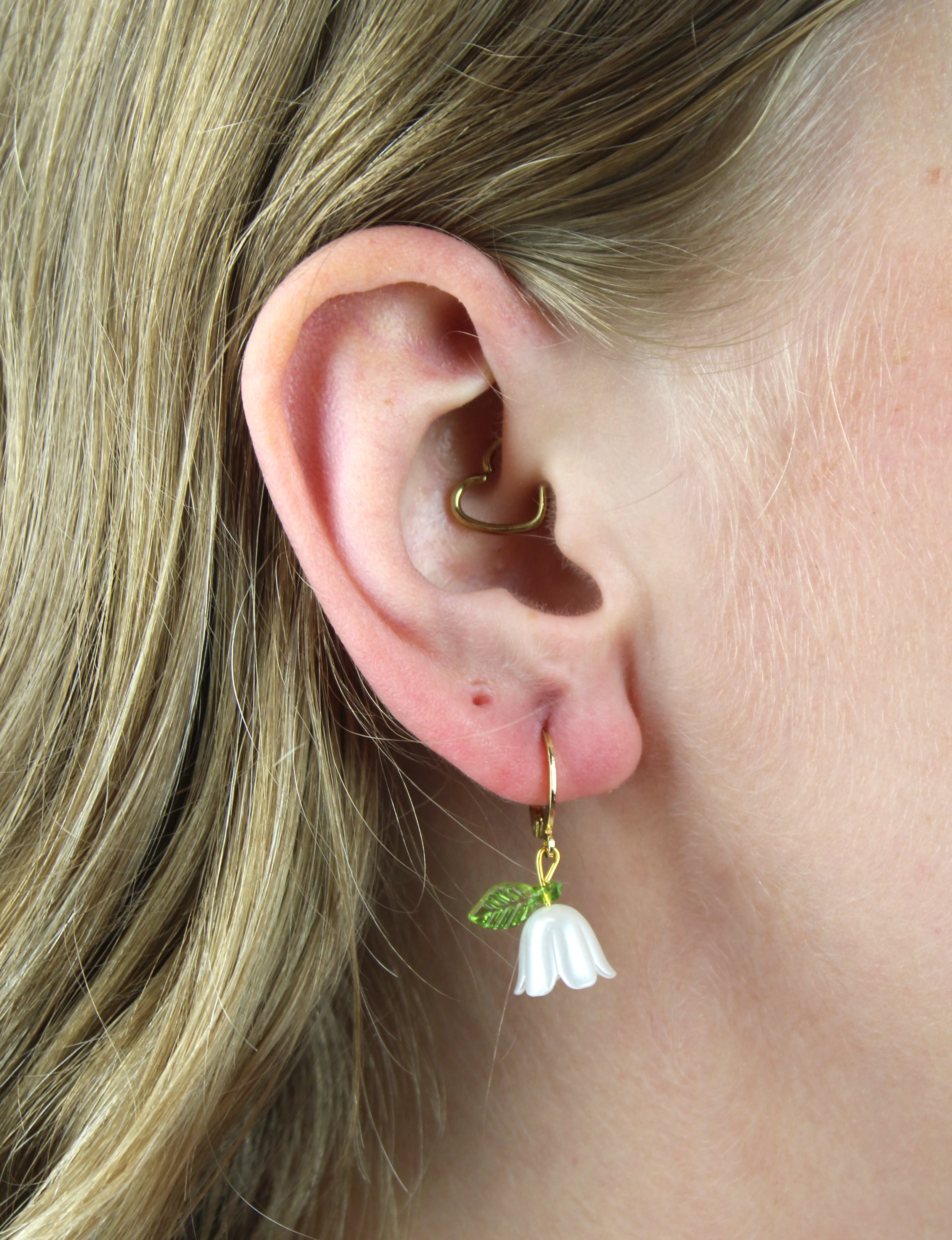 White Bell Orchid Huggie Hoop Earrings - Image 6