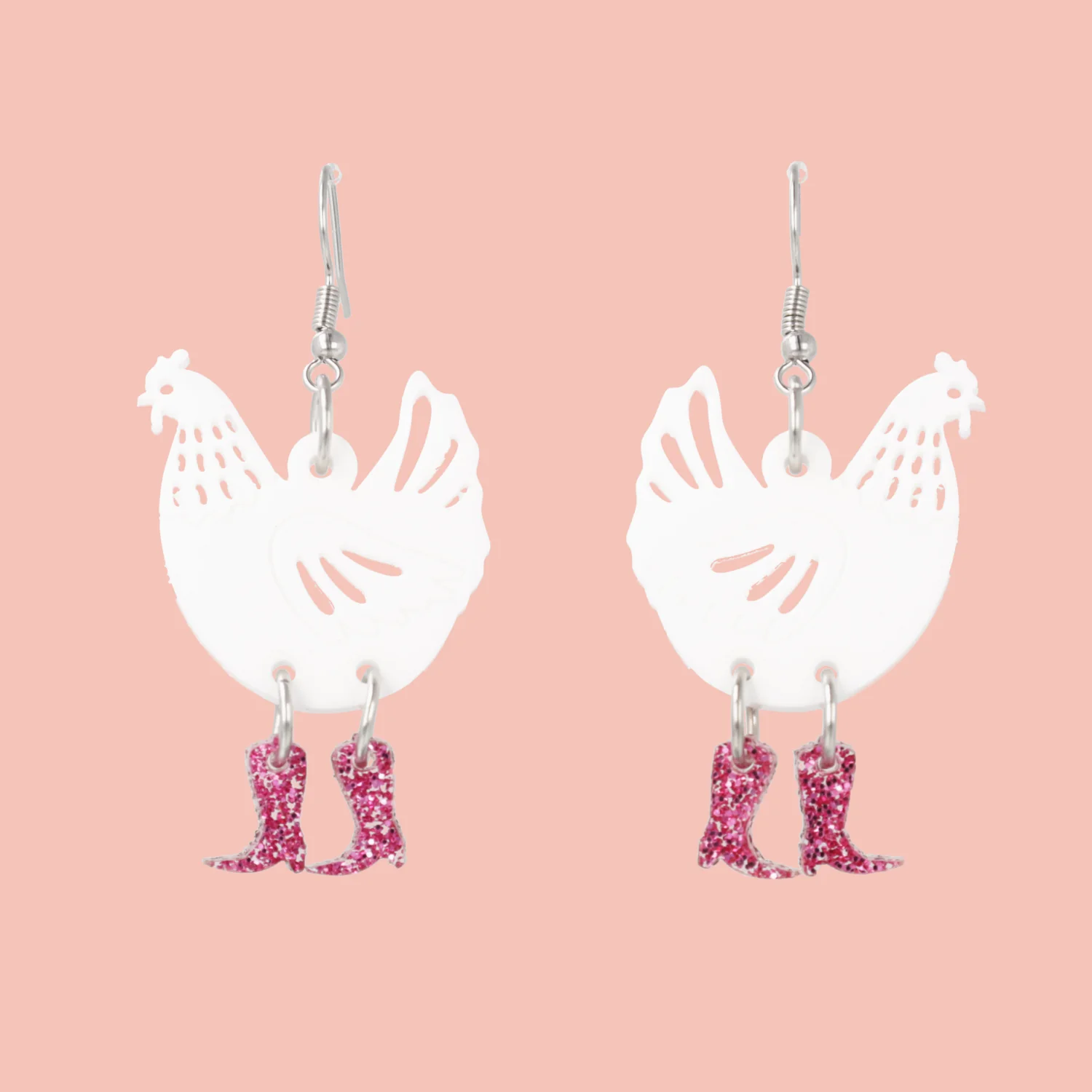 White Chick Magnet Chicken Earrings