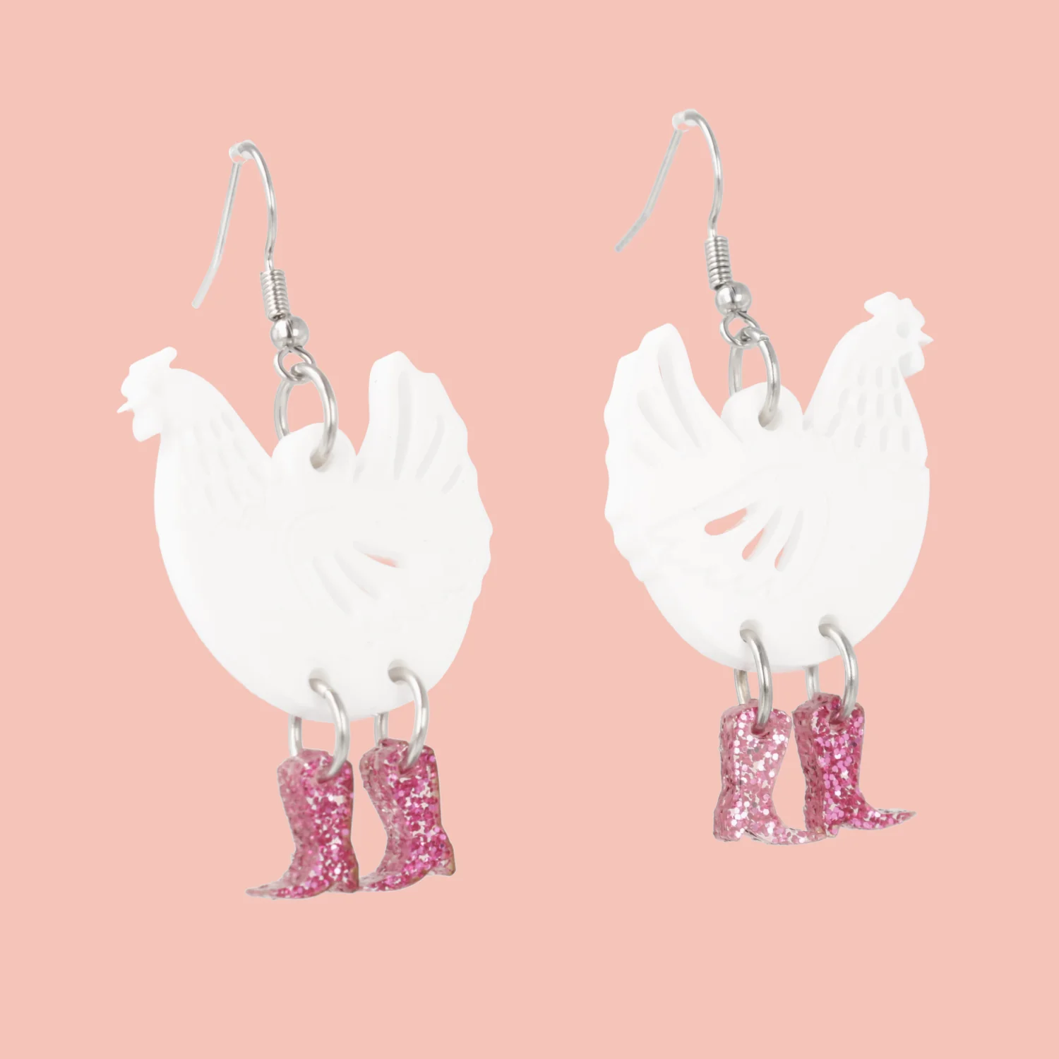 White Chick Magnet Chicken Earrings - Image 3