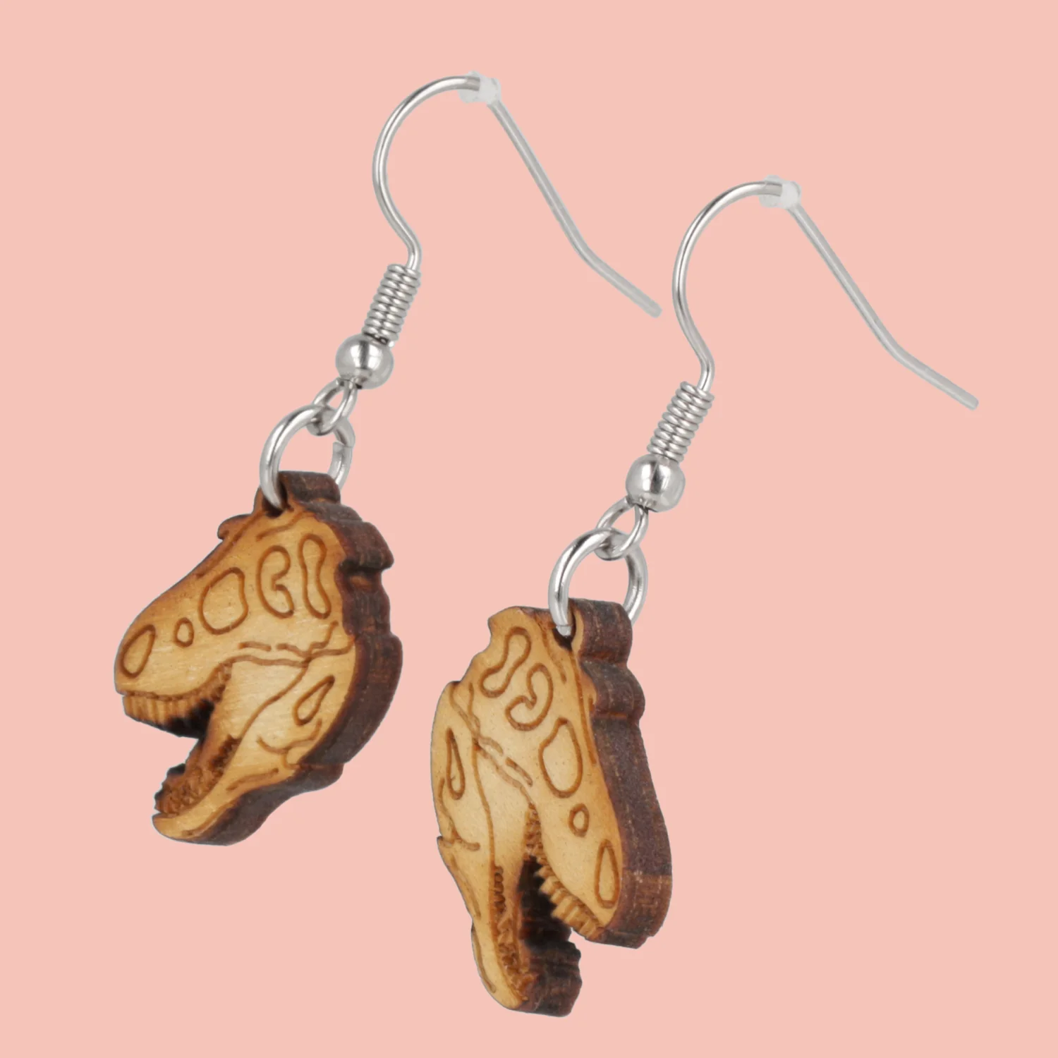 Wooden T-Rex Skull Earrings - Image 3