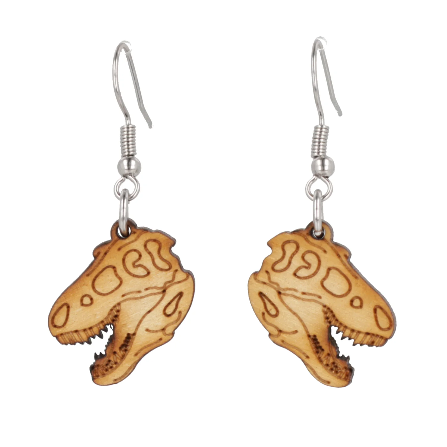 Wooden T-Rex Skull Earrings - Image 4