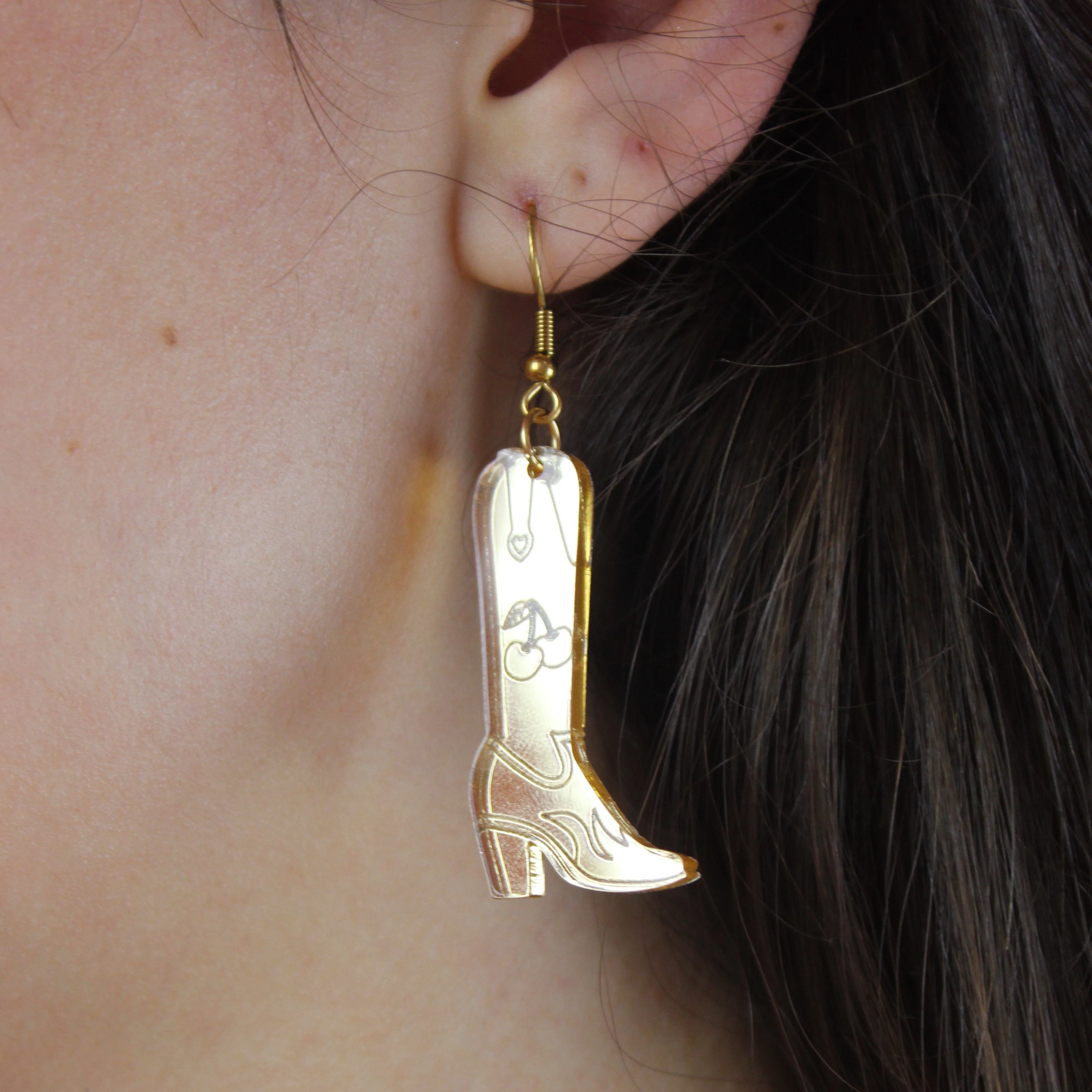 Working 9-5 Gold Cowgirl Boot Earrings - Image 3