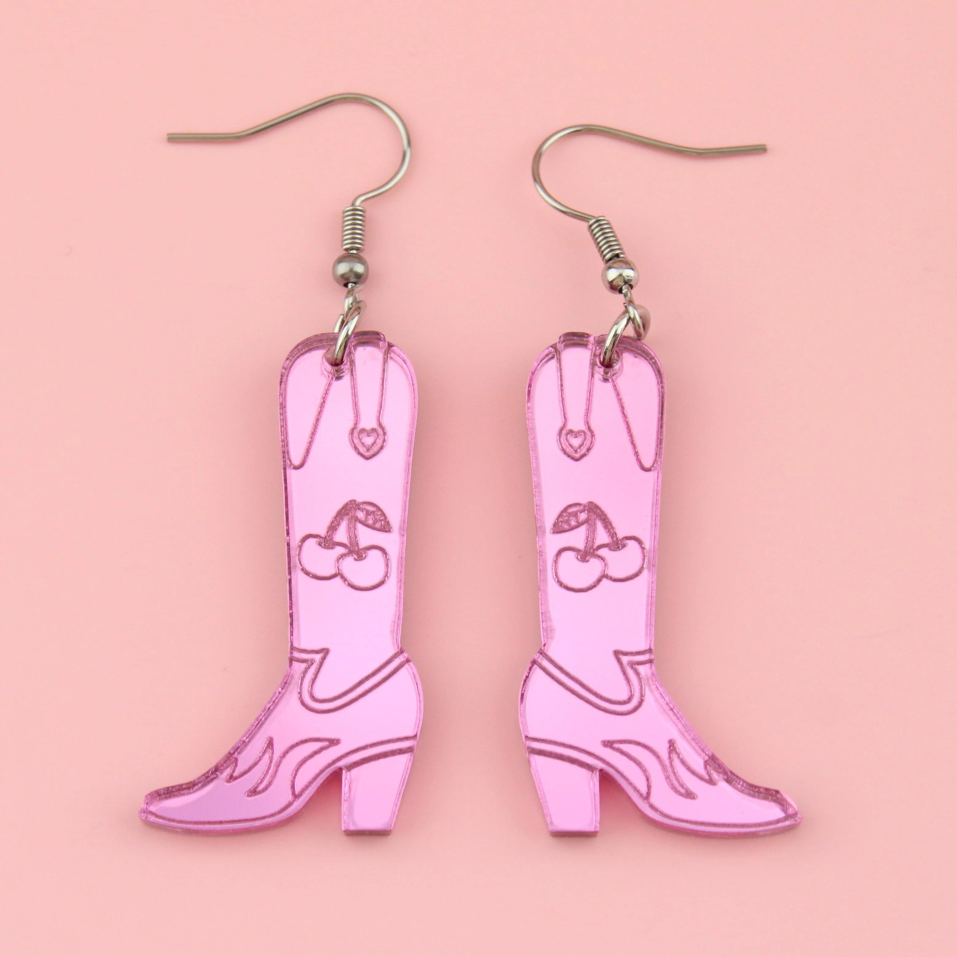 Working 9-5 Pink Cowgirl Boot Earrings - Image 3